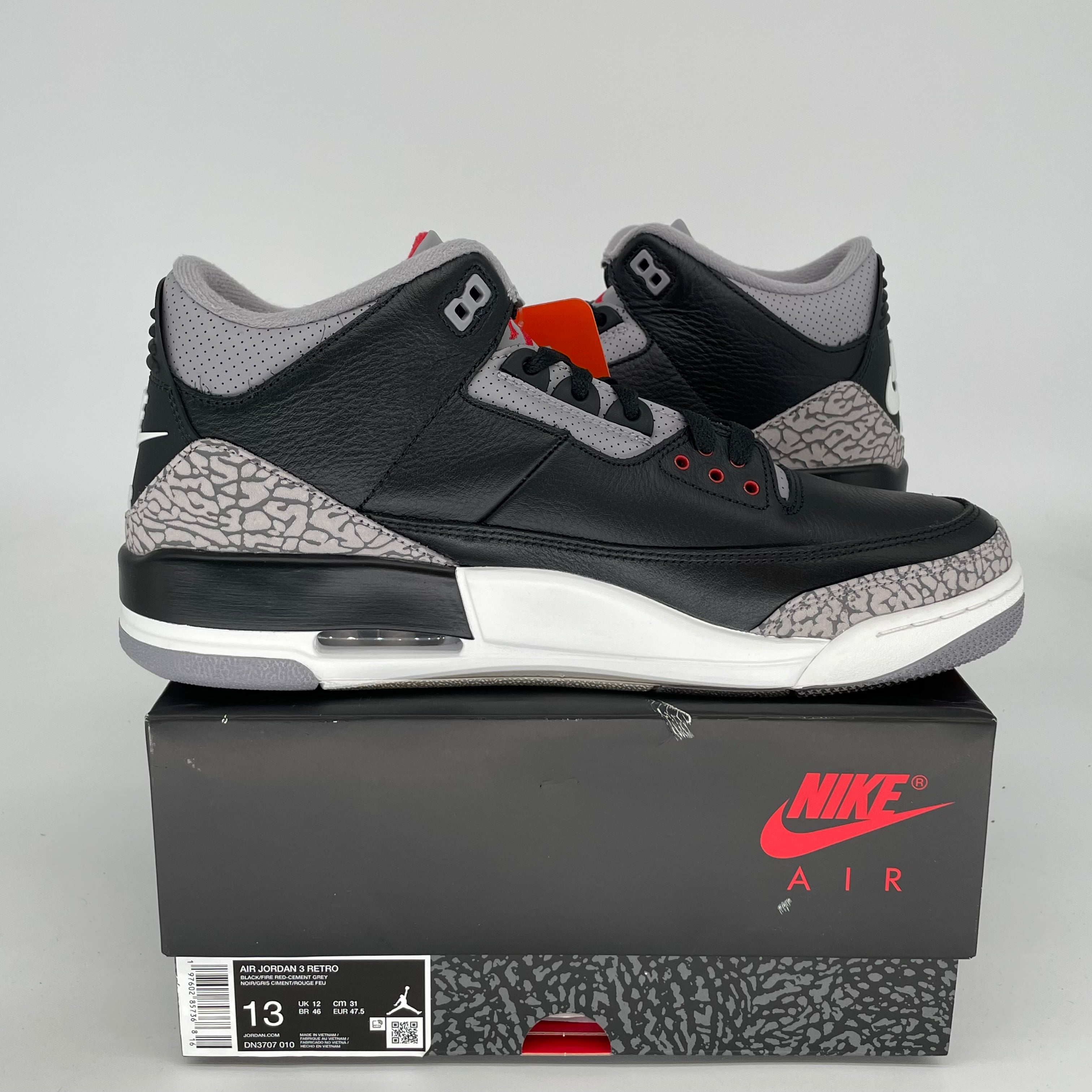 AIR JORDAN 3 Retro Black Cement Men's Basketball Shoes Size 13 (DN3707-010) - Authentic Sneakers for Casual Wear & Street Style