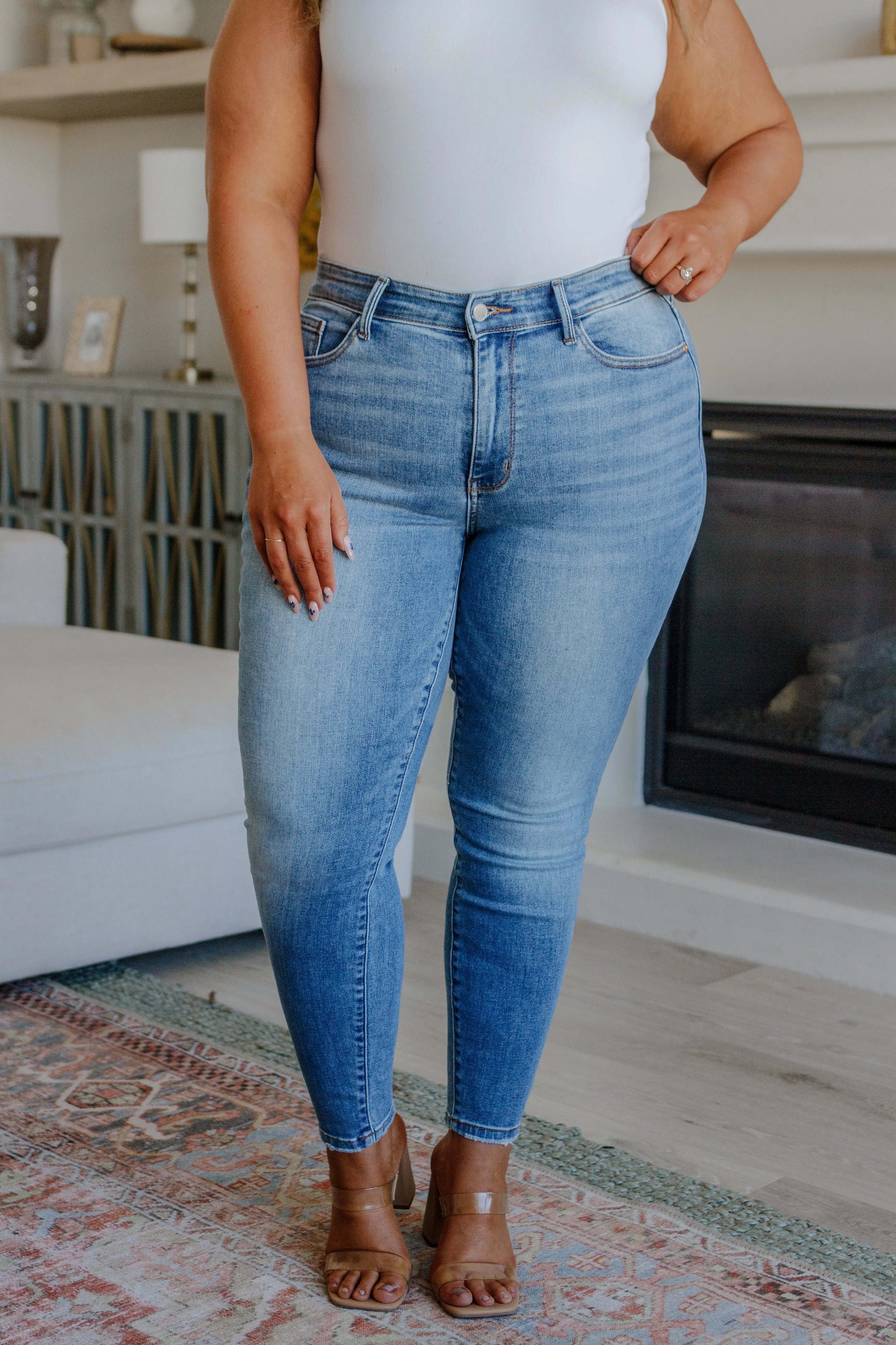 Catherine Mid Rise Vintage Skinny Jeans for Women - Retro High Waisted Stretch Denim Pants - Perfect for Casual Outfits, Date Nights & Fall Fashion