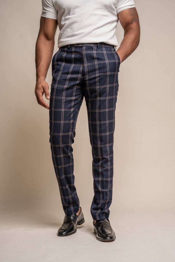 Cavani Hardy Navy Check Slim Fit Men's Dress Pants for Business Casual & Office Wear - Comfortable & Stylish Trousers for Work & Formal Occasions