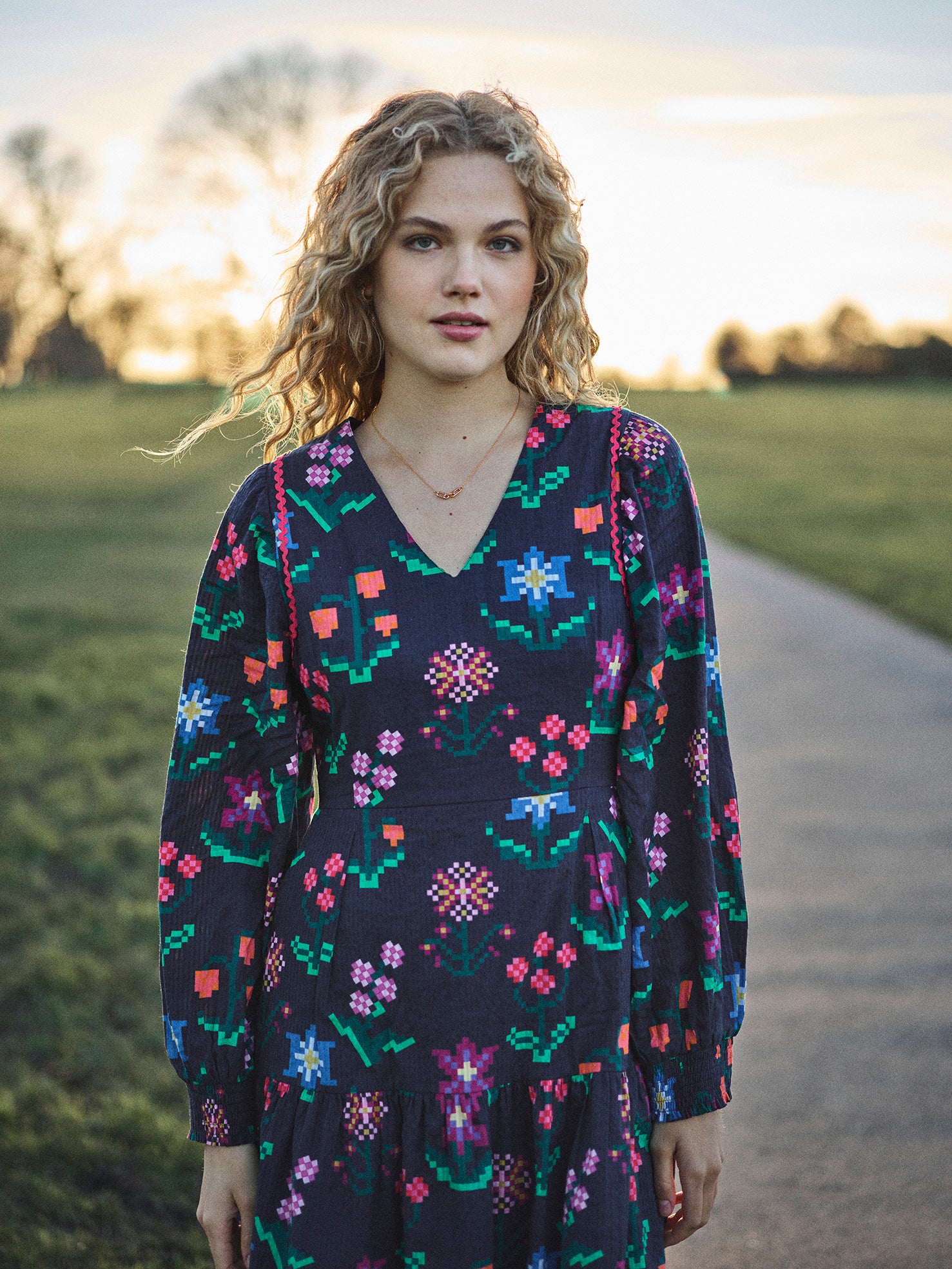 Lowie Needlepoint Print Lottie Dress - Floral Embroidery Summer Dress for Women | Perfect for Beach Vacations, Garden Parties & Date Nights