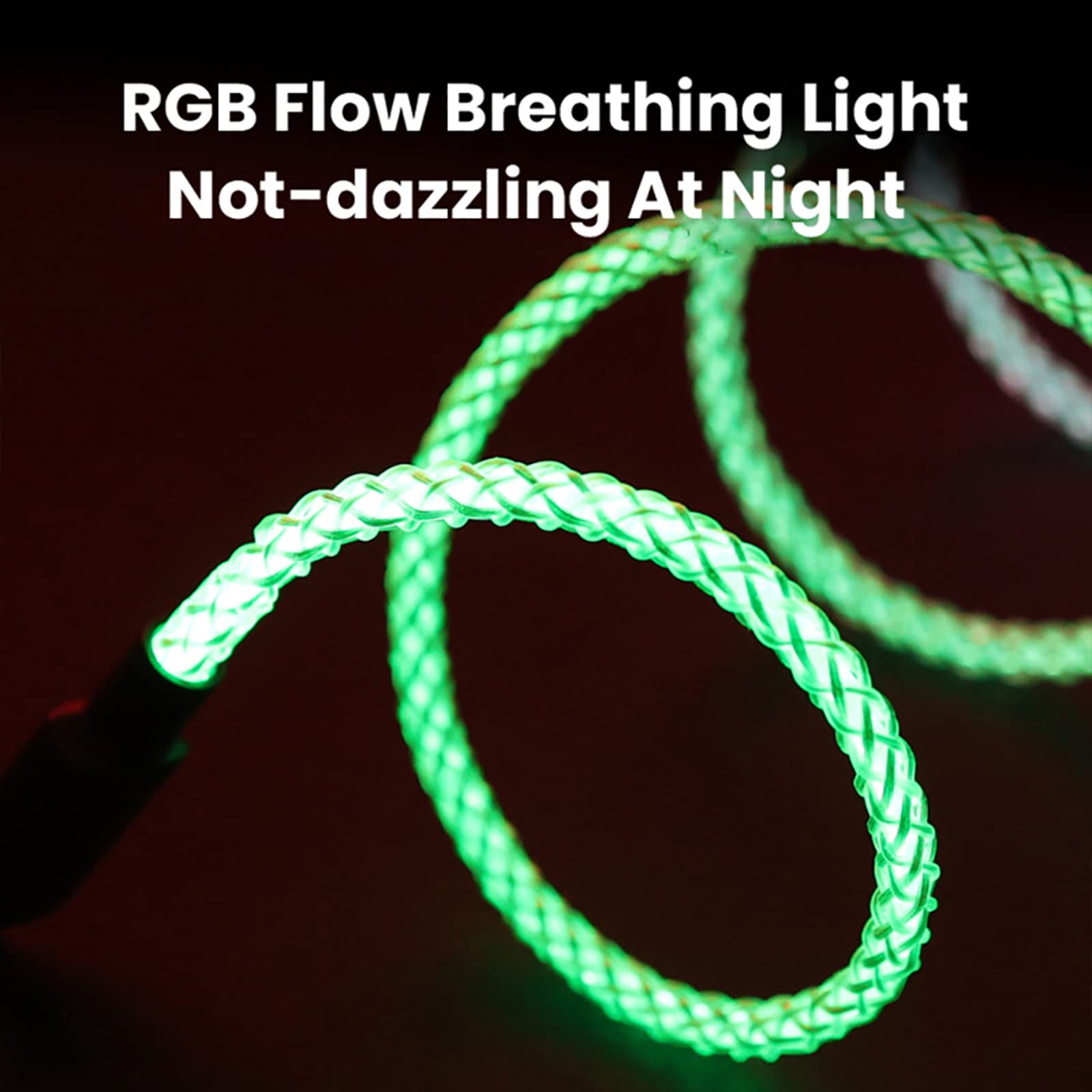 USB A to USB C Fast Charging Cable 66W with RGB LED Breathing Light - 3.3ft/1m - Compatible with Samsung Galaxy S24/S23/S22/S21, Honor X6a, Redmi A2 - Perfect for Car Charging, Night Use & Gaming Setups