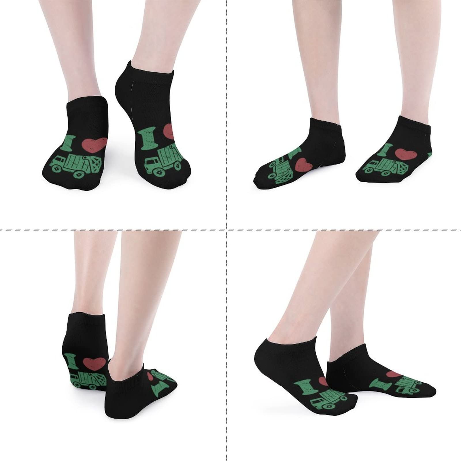 Non-Slip Low Cut No-Show Ankle Socks with Garbage Truck Design - Comfort Fit Casual Socks for Men & Women - Perfect for Work, Gym, and Everyday Wear