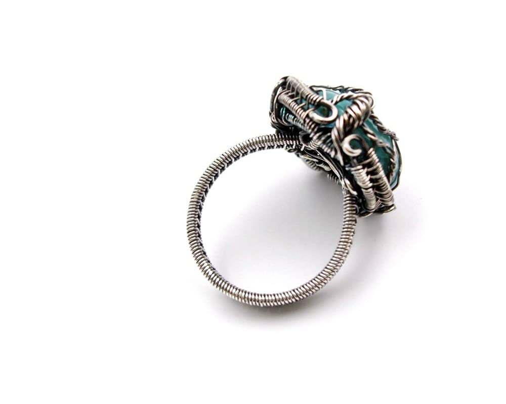 Tree of Life Ring Size 10 - Sterling Silver Wire Wrapped Larimar Gemstone Jewelry with Healing Crystals - Perfect for Spiritual Healing, Meditation & Boho Fashion