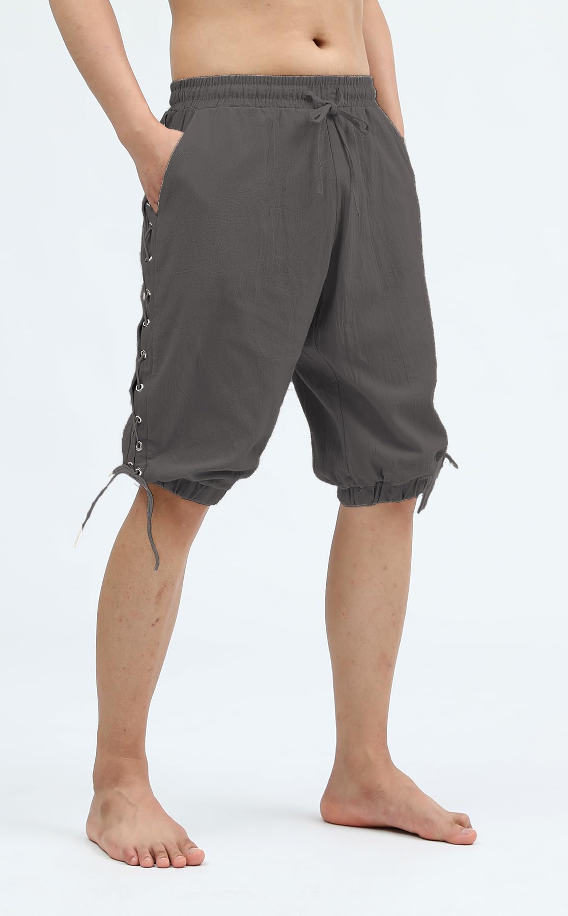 **Men's Pirate Shorts - Medieval Viking Navigator Renaissance Banded Pants - Gothic Linen Costume Shorts for Cosplay, LARP & Historical Reenactment**