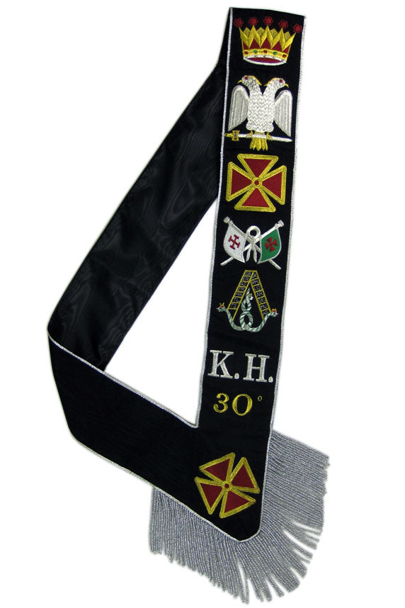 30th Degree Scottish Rite Masonic Sash - Blue & Gold Embroidered Freemason Regalia for Ceremonies & Events