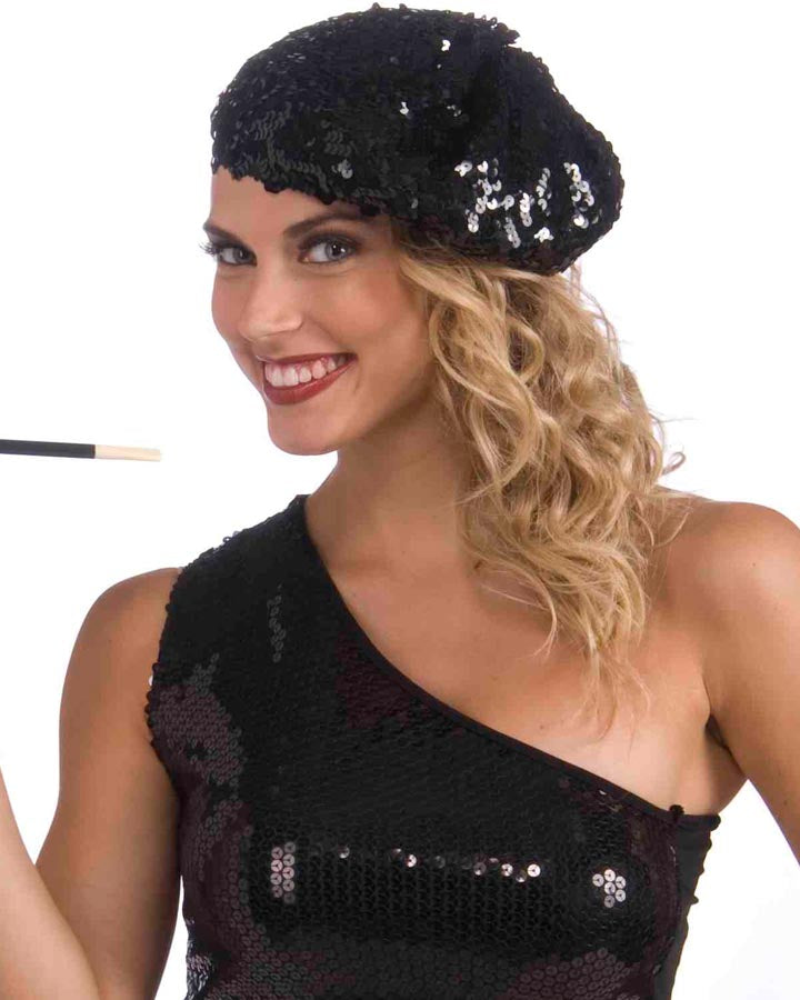 20s Black Sequin Flapper Beret Hat - Vintage 1920s Gatsby Style Headwear for Women - Perfect for Roaring 20s Parties, Costumes & Jazz Age Events