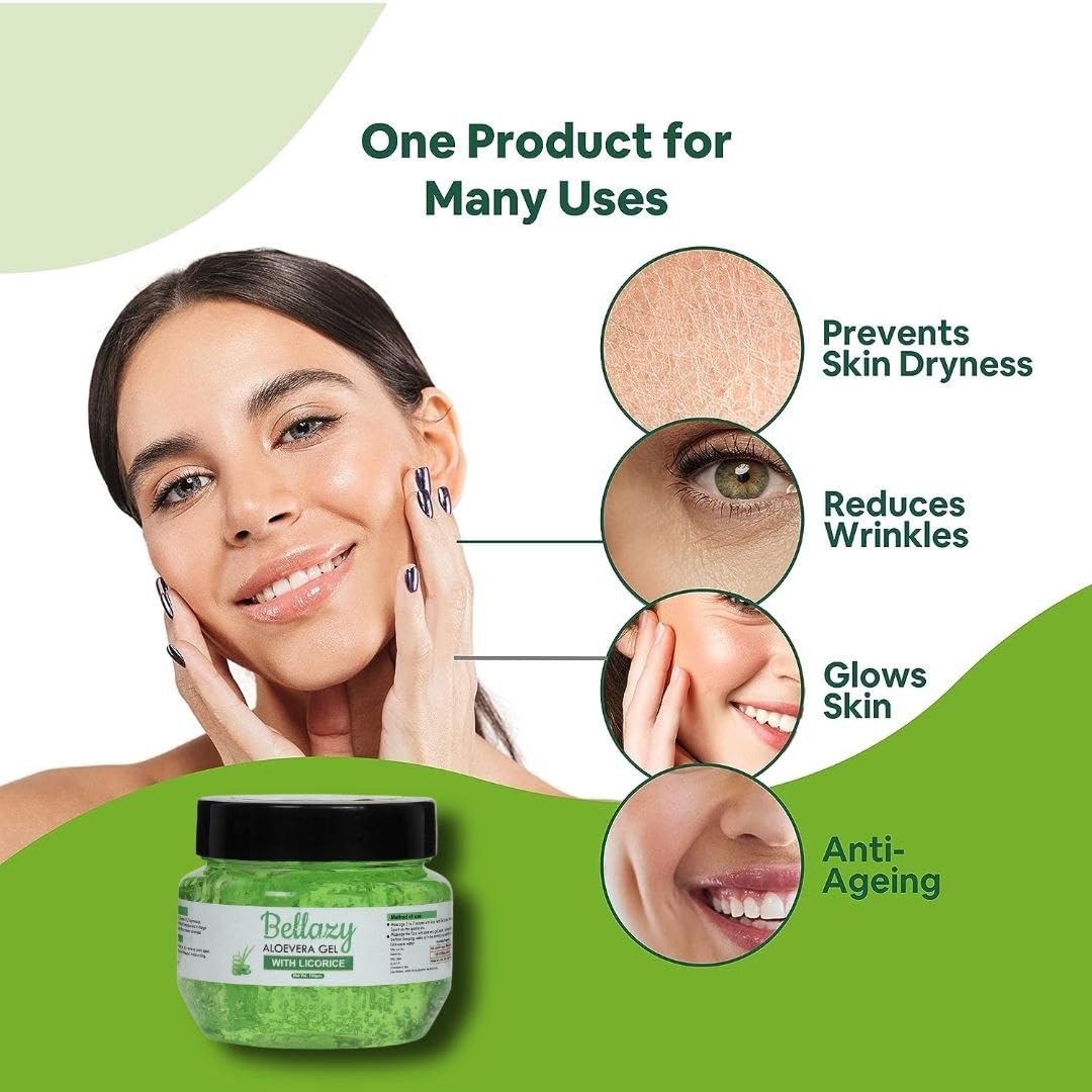 Bellazy Pure Aloe Vera Gel for Face & Hair - Hydrating, Moisturizing & Soothing Skin Care | Multipurpose Beauty Gel for Sunburn Relief, After Shave, Hair Mask & Daily Moisturizer