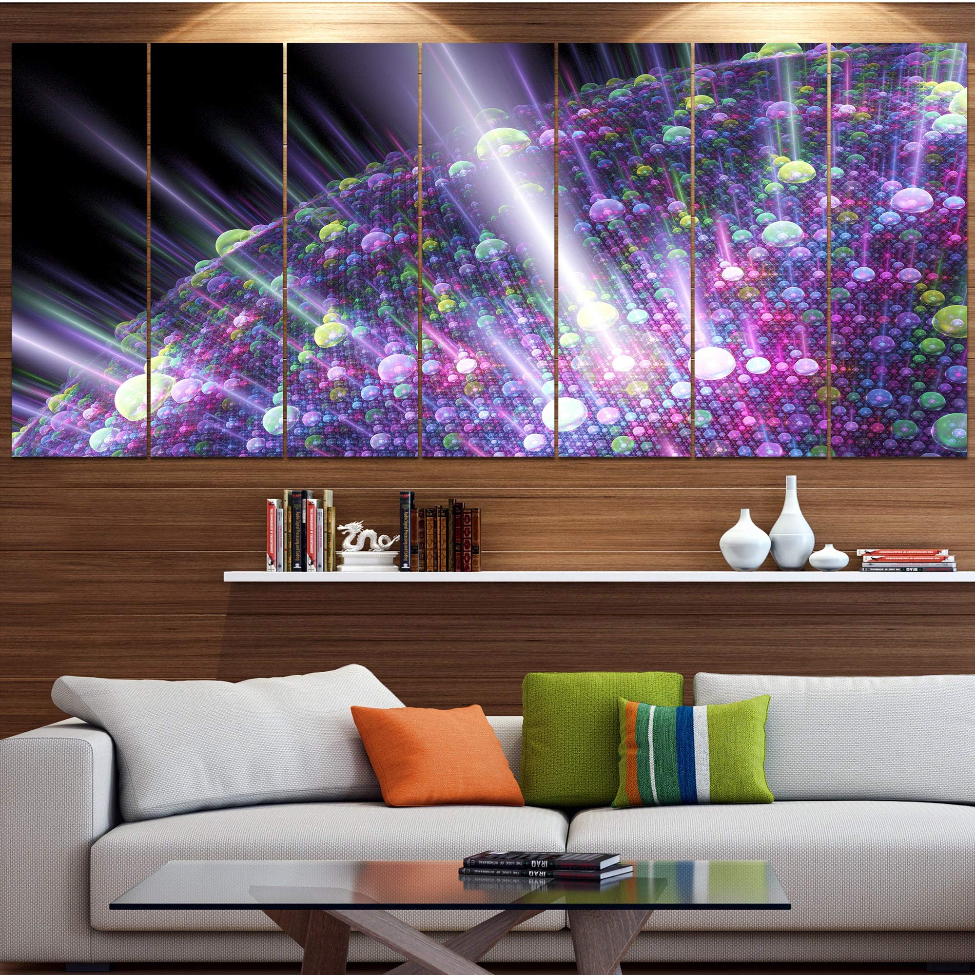 DESIGN ART 'Purple Solar Bubbles Planet' Abstract Canvas Wall Art - 60x28 Inches, 5-Panel Modern Home Decor for Living Room, Bedroom & Office