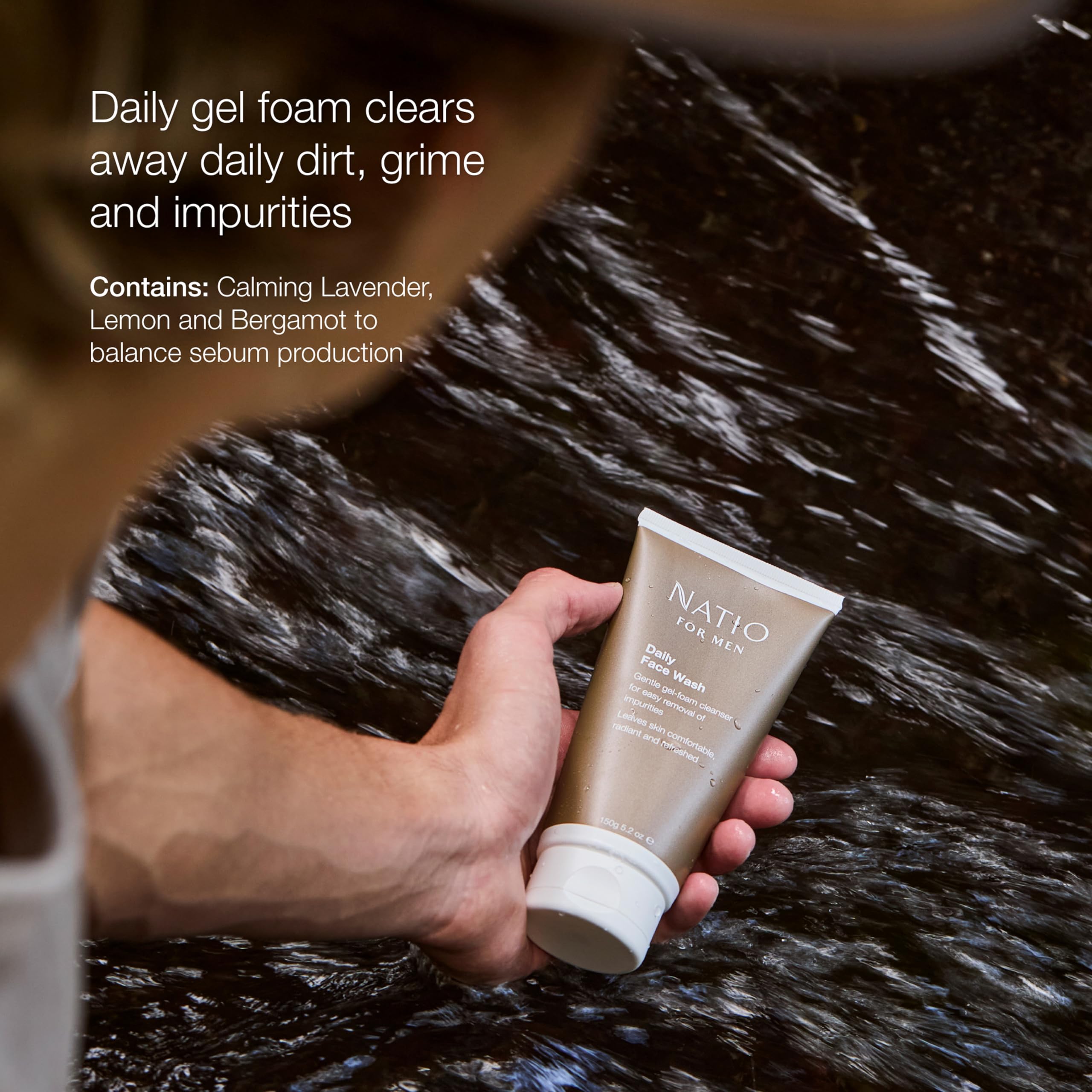 Men's Daily Face Wash 5.2oz - Lemon Bergamot Lavender Cleanser for All Skin Types - Gym & Travel
