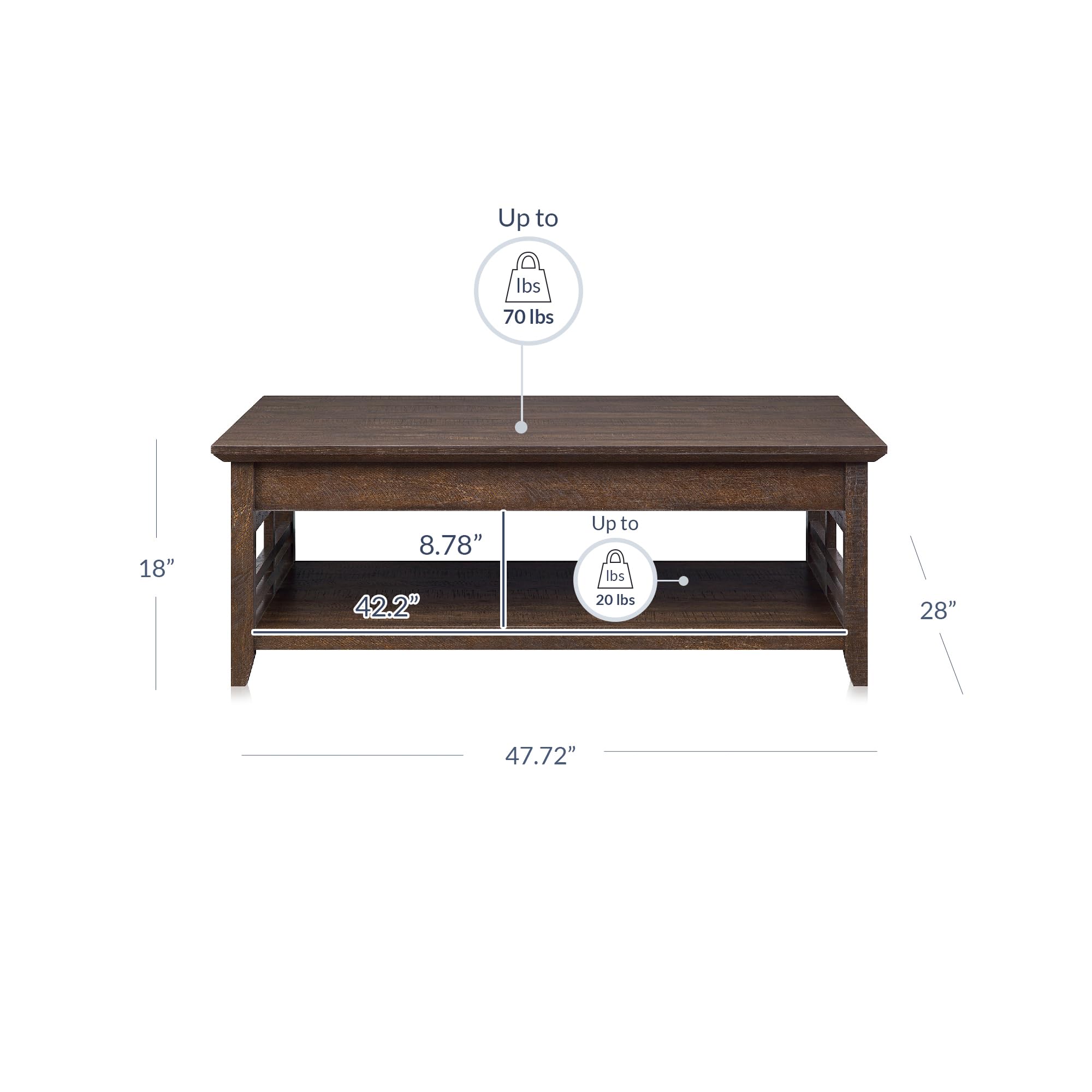 BELLEZE Modern Wood Coffee Table with Storage Shelf, Two-Tier Rectangular Design for Living Room, Espresso Finish - 48 Inch - Perfect for Conversation, Leisure & Home Decor (Norrell Collection)