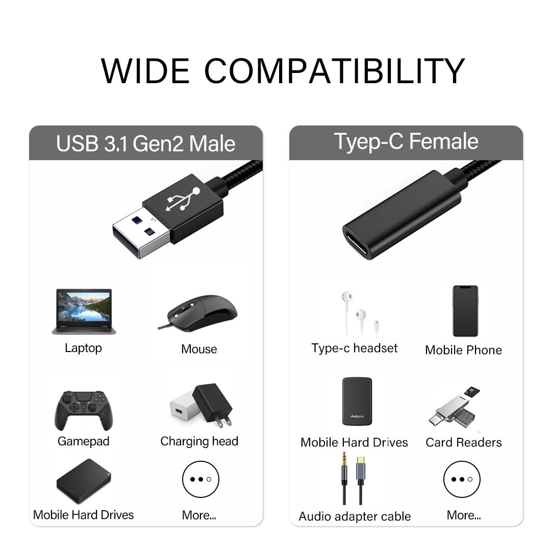 DHTtechky USB C to USB Adapter 2Pack - USB 3.0 Type C to USB A Female OTG Cable - Compatible with iPad Air, MacBook Pro, Samsung Galaxy & More - Fast Data Transfer & Charging - Perfect for Travel, Office & Home Use (Black)