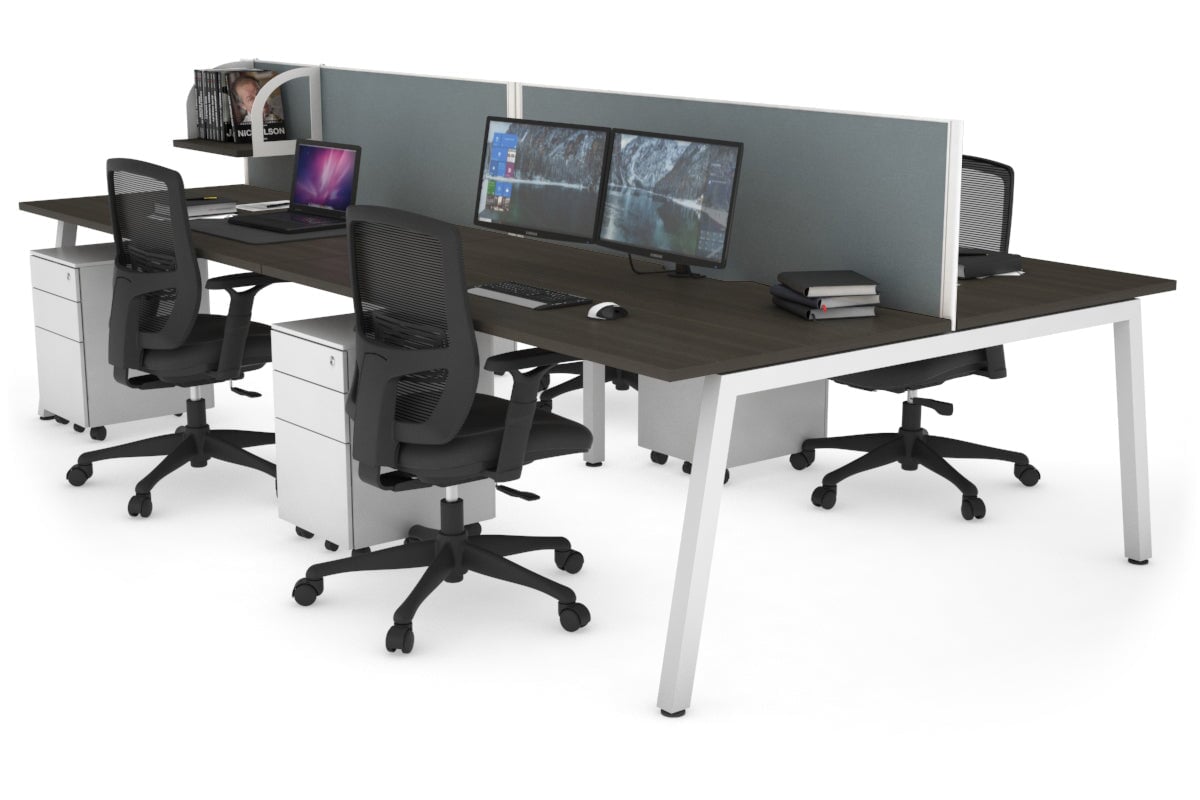 Quadro 4 Person Office Workstation Desk - 1400L x 800W with Cable Management - Perfect for Team Collaboration & Open Office Spaces