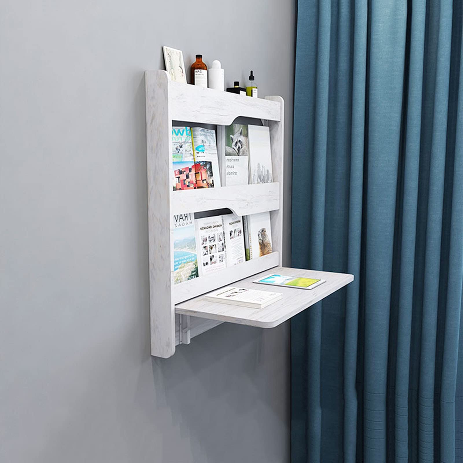 Foldable Wall Mounted Computer Desk - 3-Tier White Hanging Workstation, Space-Saving Narrow Design (640x900x600mm) - Perfect for Small Apartments, Home Offices & Dorm Rooms