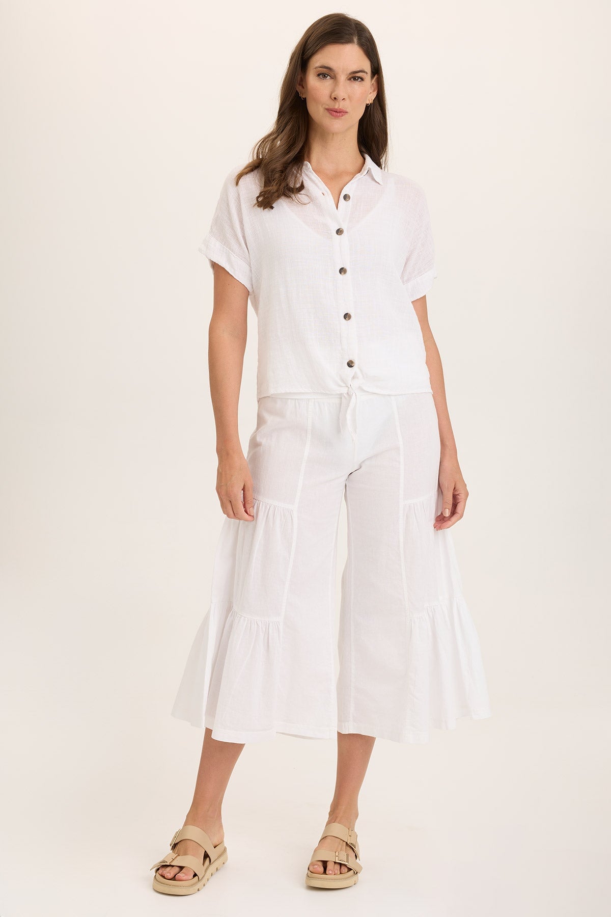 Premium Linen Wide Leg Palazzo Pants with Side Tiers - Comfortable & Flowy for Summer, Beach, and Casual Wear