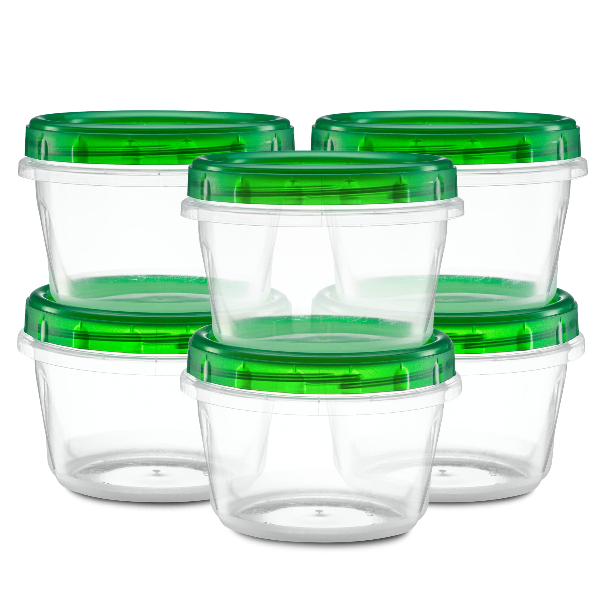 4oz (10 Pack) Clear Bottom Green Top Twist Cap Food Storage Containers with Screw-On Lids - Perfect for Freezer, Meal Prep & Leftovers