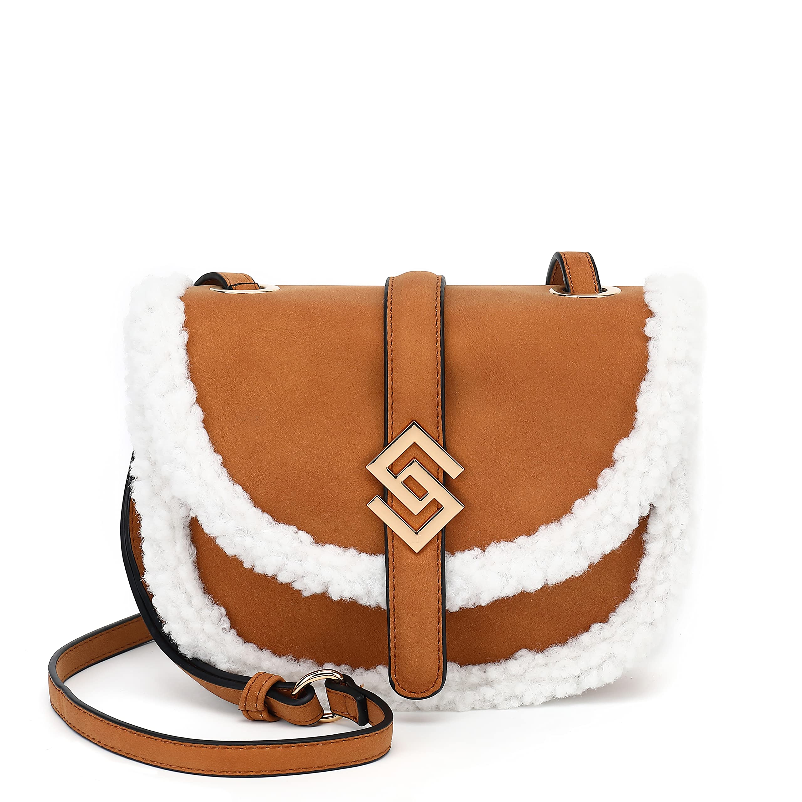 SCARLETON Women's Faux Fur Crossbody Bag with Chain Strap - Fluffy Top Handle Shoulder Purse for Everyday Use, Date Night & Shopping (H2096)