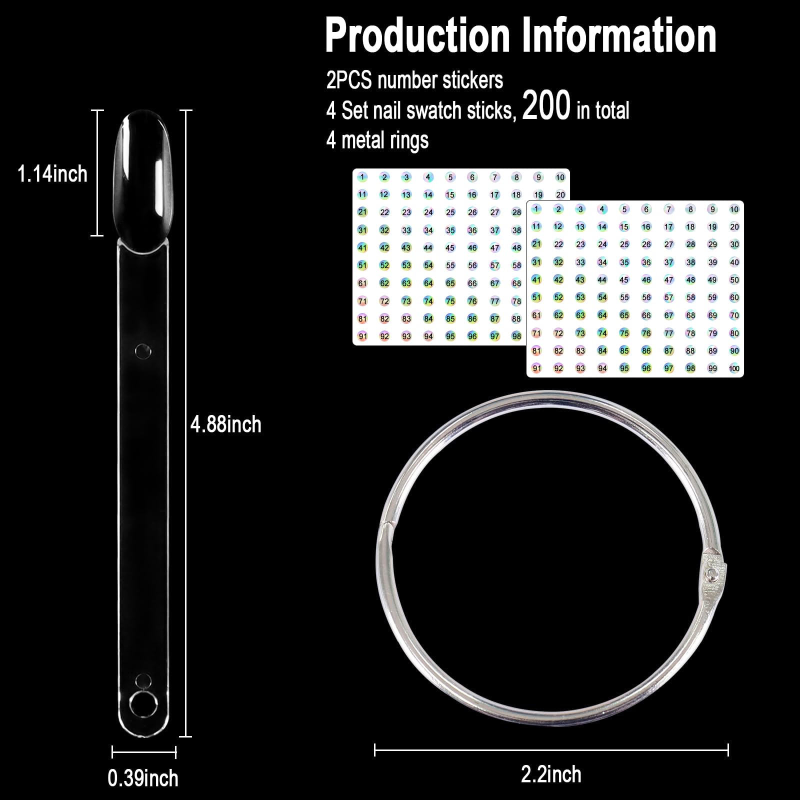 Allstarry 200 Pcs Natural Nail Swatch Sticks with Ring - Numbered Round Head False Nail Tips for Nail Polish Display & Manicure Practice - Perfect for Salon Professionals & DIY Nail Art at Home