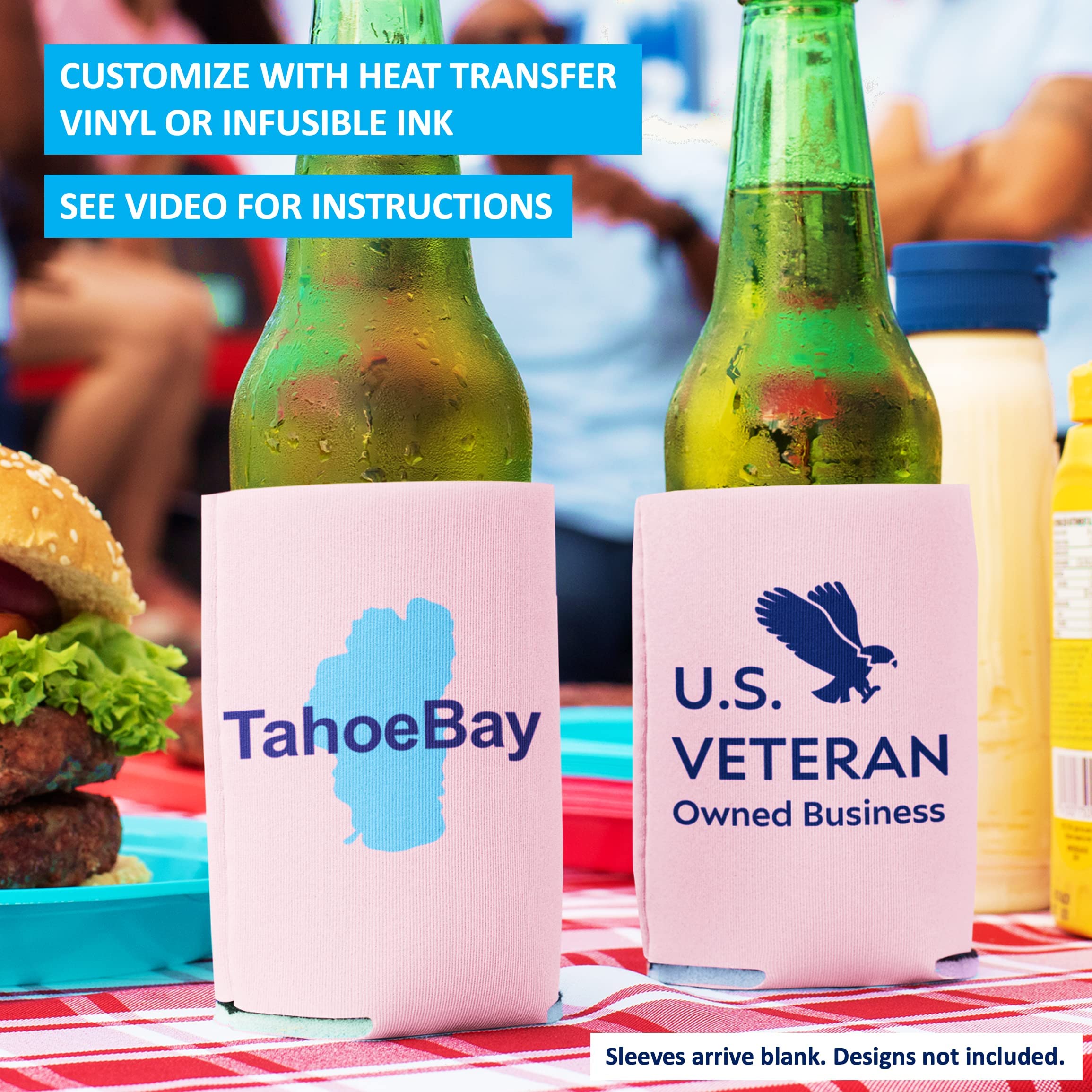 TahoeBay Insulated Blank Can Cooler Sleeves (5-Pack) - Soft Neoprene Beer, Soda & Water Bottle Covers for DIY HTV Vinyl Projects, Wedding Favors, Party Gifts - Perfect for BBQs, Tailgating & Outdoor Events (Blush)