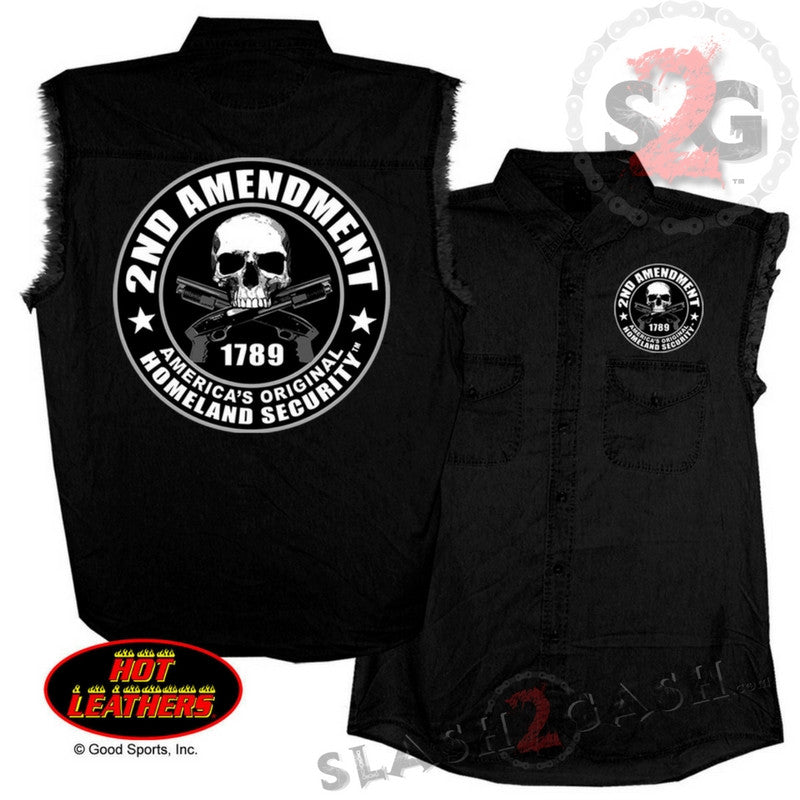 2nd Amendment Sleeveless Denim Biker Shirt for Men - Patriotic Motorcycle Vest with American Flag Design - Perfect for Biker Rallies, Independence Day & Freedom Rides