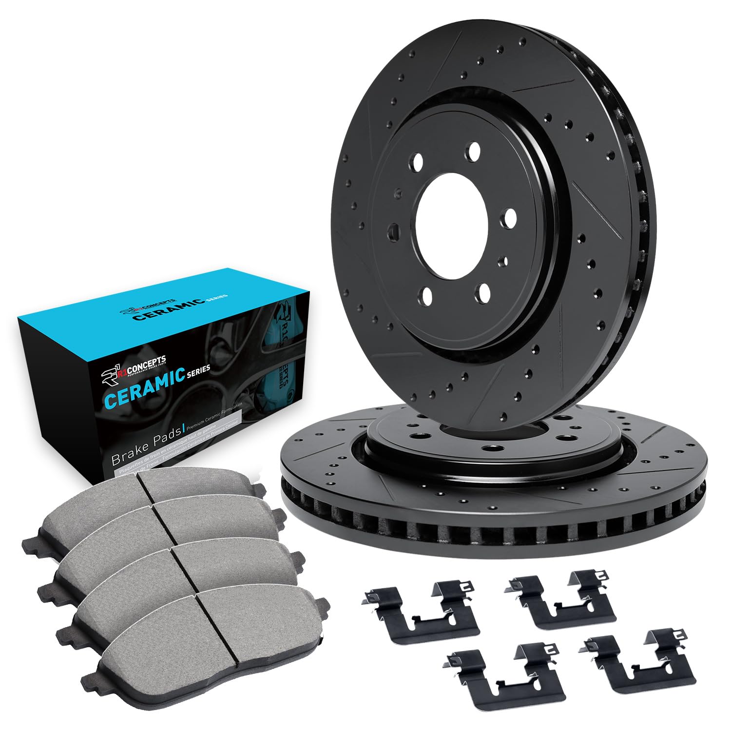 R1 Concepts Rear Brake Pads and Rotors Kit - Ceramic Brake Pads, Drilled & Slotted Rotors, Hardware Included (1BC.37013.42) | Perfect for Daily Commuting, Performance Driving & Heavy-Duty Towing