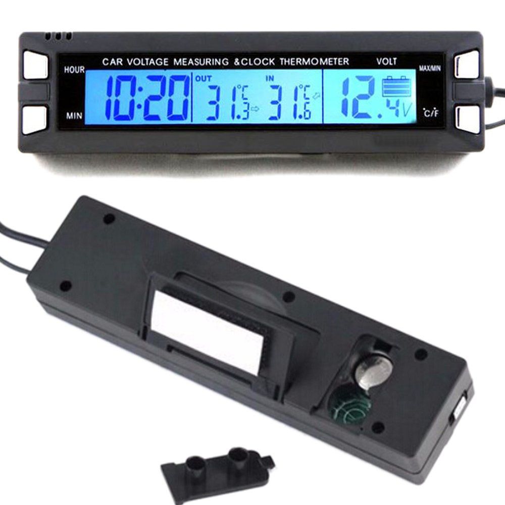 Mini Digital Dashboard Clock - 3-in-1 Car Electronic Clock with Luminous Display, Thermometer & Voltmeter | Inside/Outside Temperature & Voltage Monitoring | Perfect for Night Driving & Vehicle Maintenance