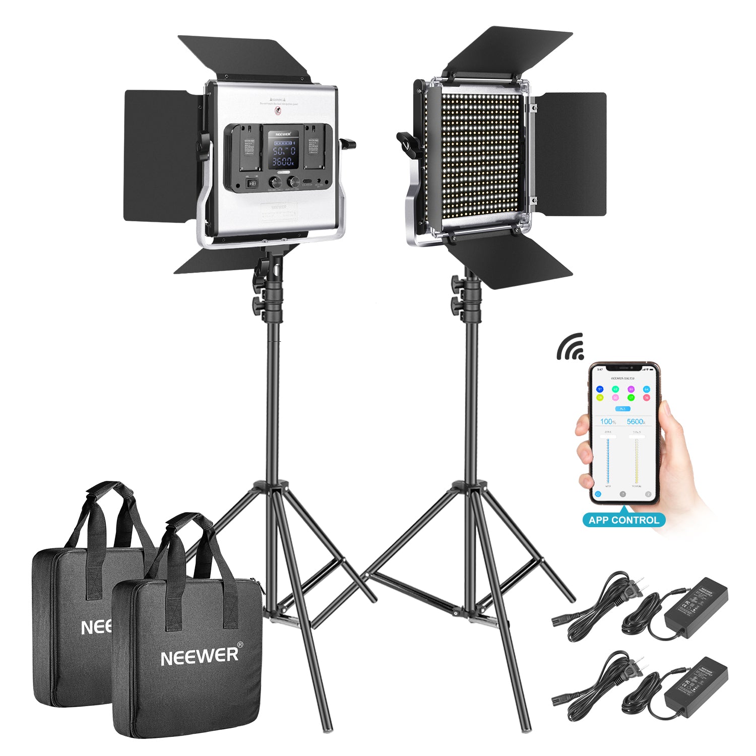 NEEWER 2 Pack SNL530 Bi-Color LED Video Light Panel Kit with Adjustable Brightness & Color Temperature for YouTube, Photography, Live Streaming, and Studio Lighting