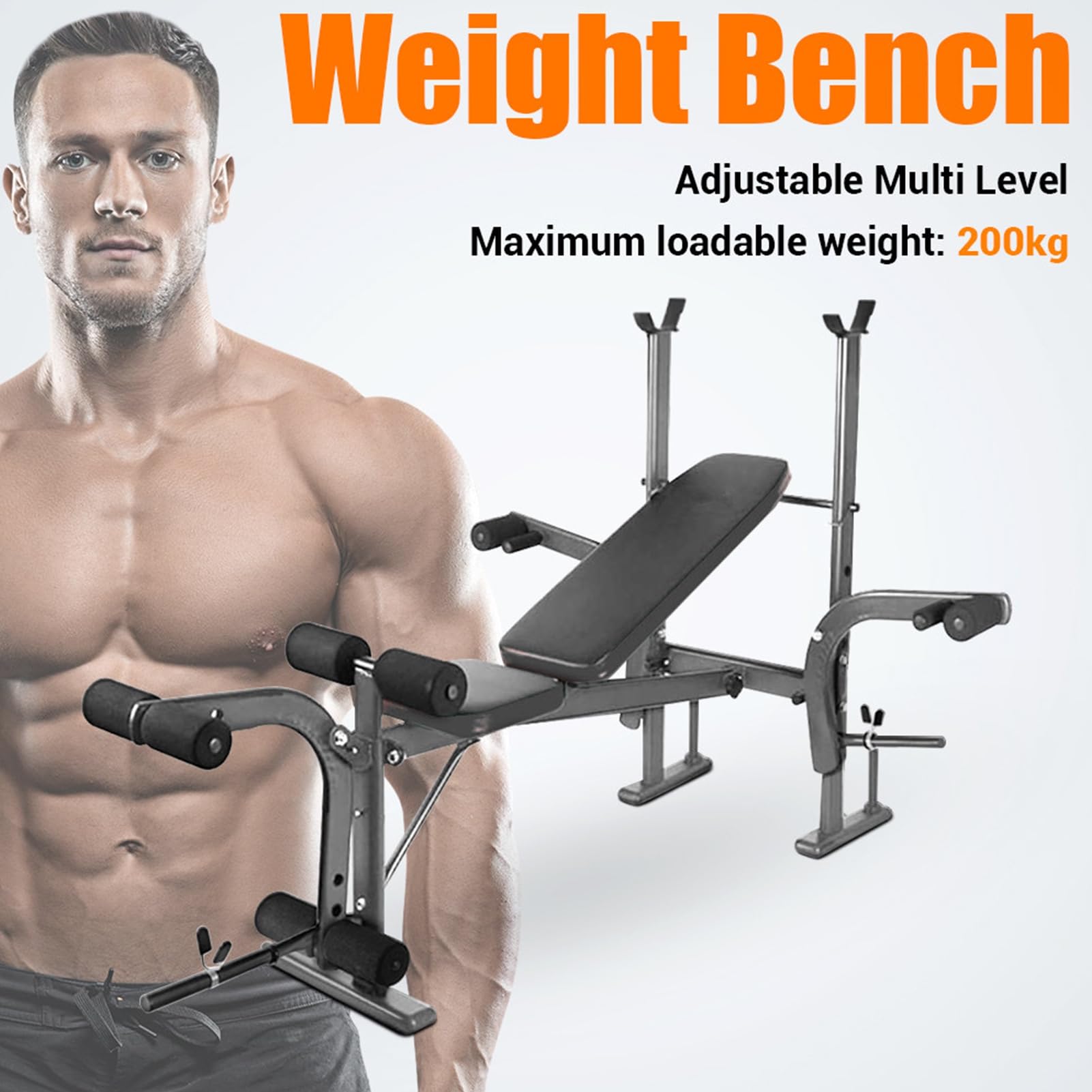**Adjustable Weight Bench for Home Gym - Standard Weight Bench with Preacher Curl Pad & Leg Developer - Full Body Workout Equipment for Strength Training & Fitness - Perfect for Squats, Bench Press & Leg Workouts**