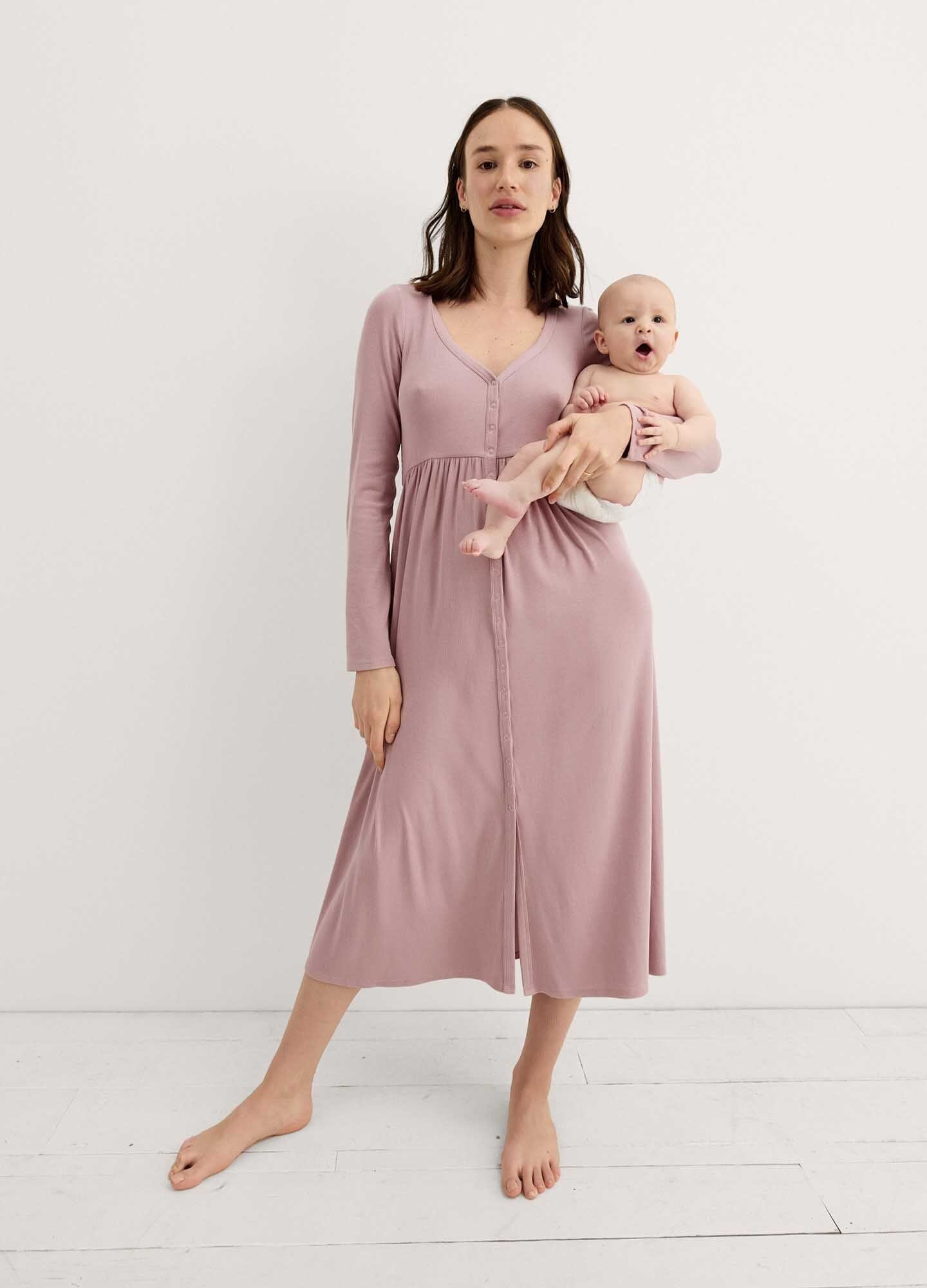 Ultra Soft Ribbed Nursing Dress for Breastfeeding Moms - Comfortable Maternity Wear for Nursing, Lounging & Everyday Use