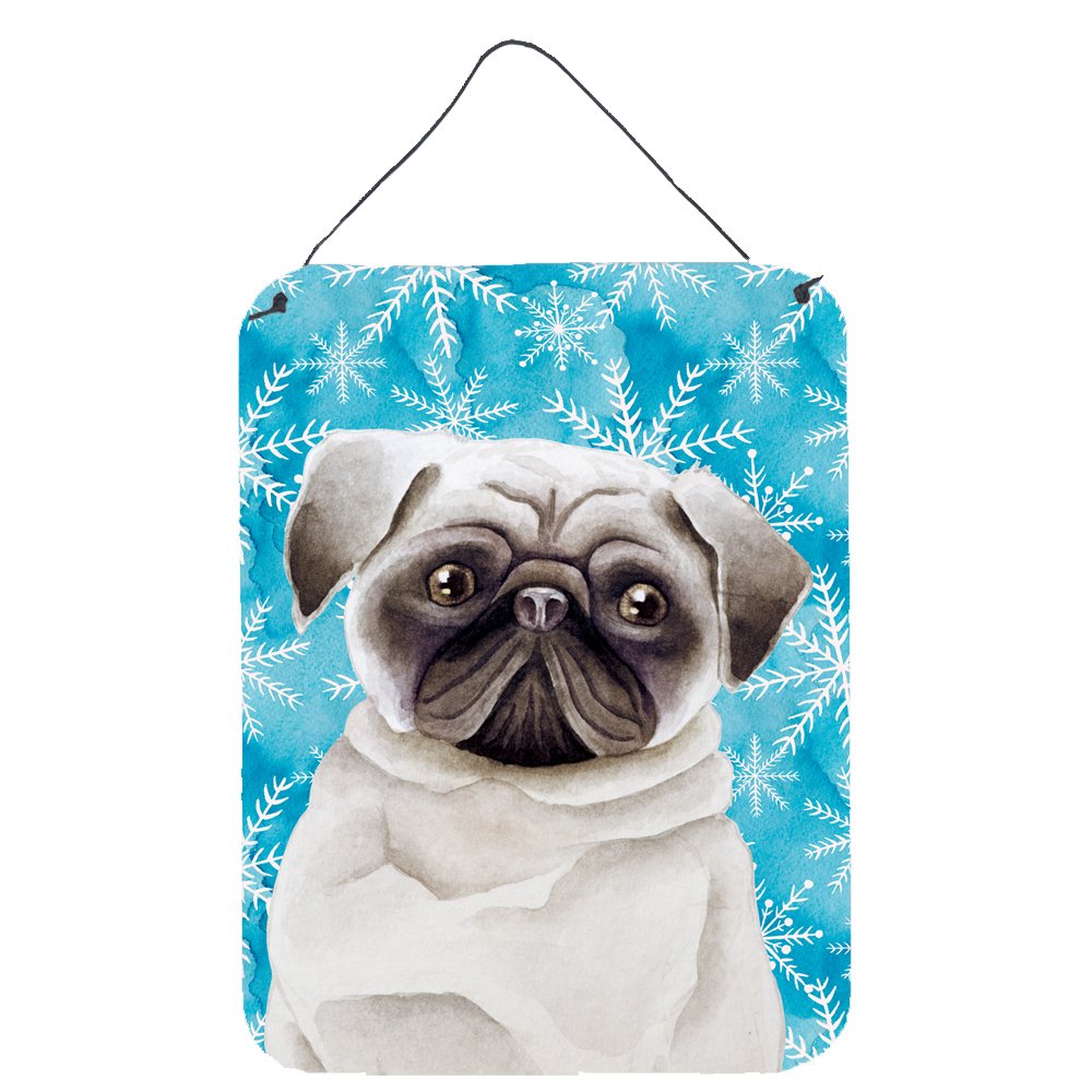 Caroline's Treasures CK1413DS1216 Pug Winter Wall Decor - 12x16 Aluminum Metal Sign for Kitchen, Bar, Bathroom & Front Door - Colorful Seasonal Home Decoration (Perfect for Holiday Gifts & Cozy Winter Home Styling)