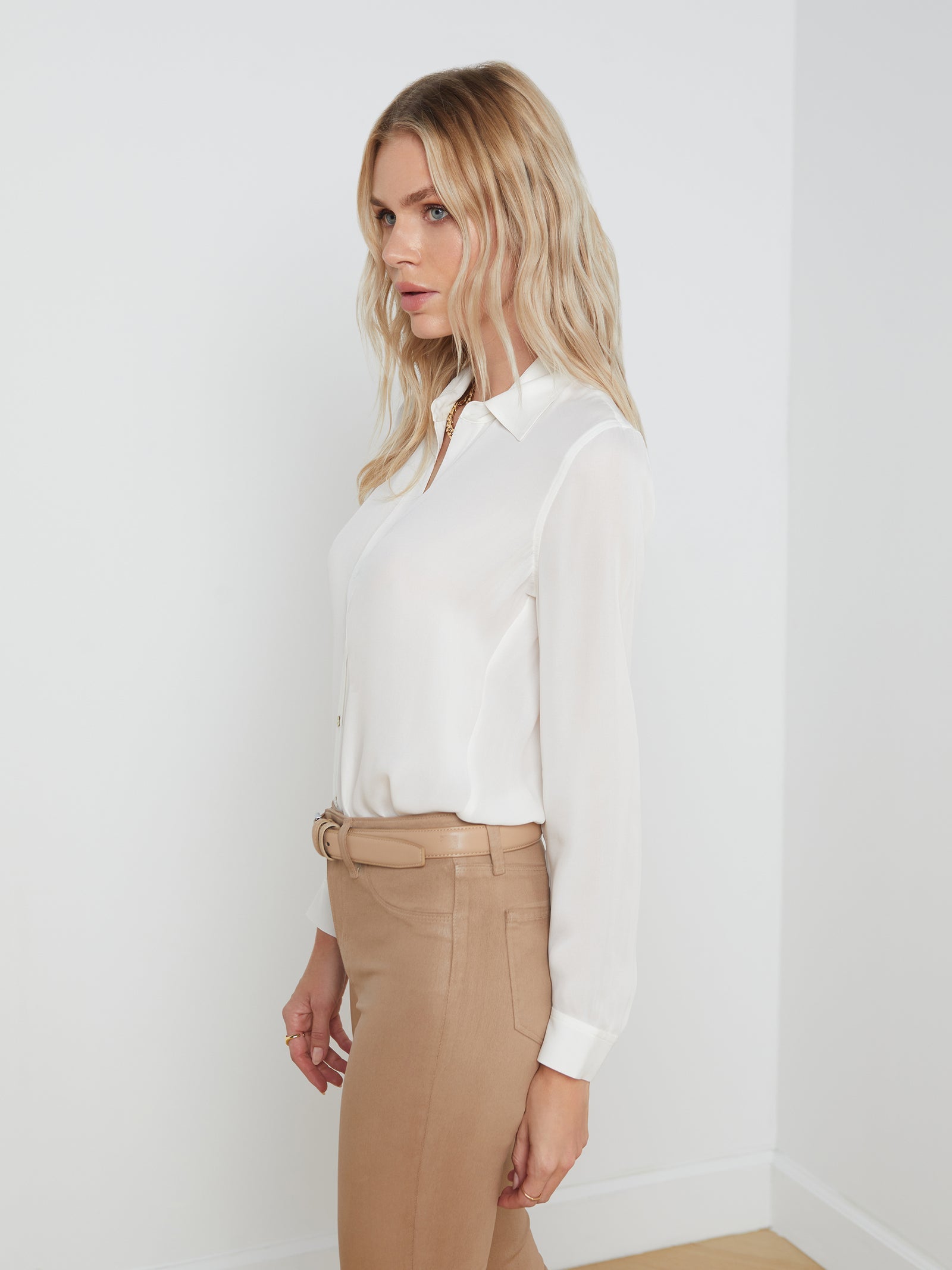 L'Agence Nina Silk Blouse for Women - Elegant Long Sleeve Button Down Shirt with Flowy Fit - Perfect for Office Wear, Business Meetings & Evening Events