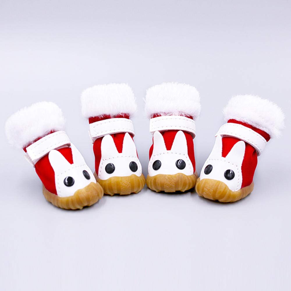 XFYS Winter Warm Plush Dog Boots - Waterproof & Non-Slip Pet Shoes for Small & Medium Dogs - Cute Puppy Supplies for Outdoor Walking & Snow Protection (Red, XS)