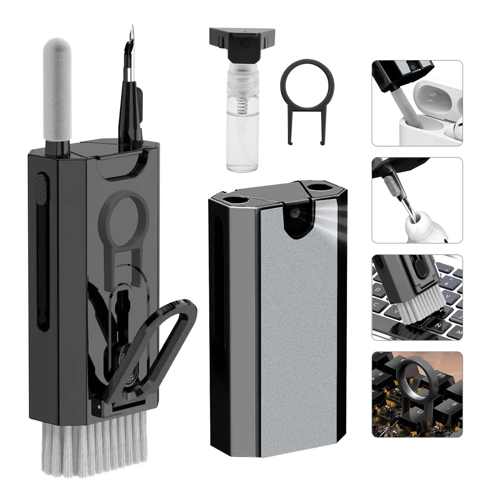 8-in-1 Keyboard Cleaner Kit - Portable PC/Laptop Cleaning Tools for Keyboard, Screen & Earbuds (Black) - Perfect for Office & Travel Use