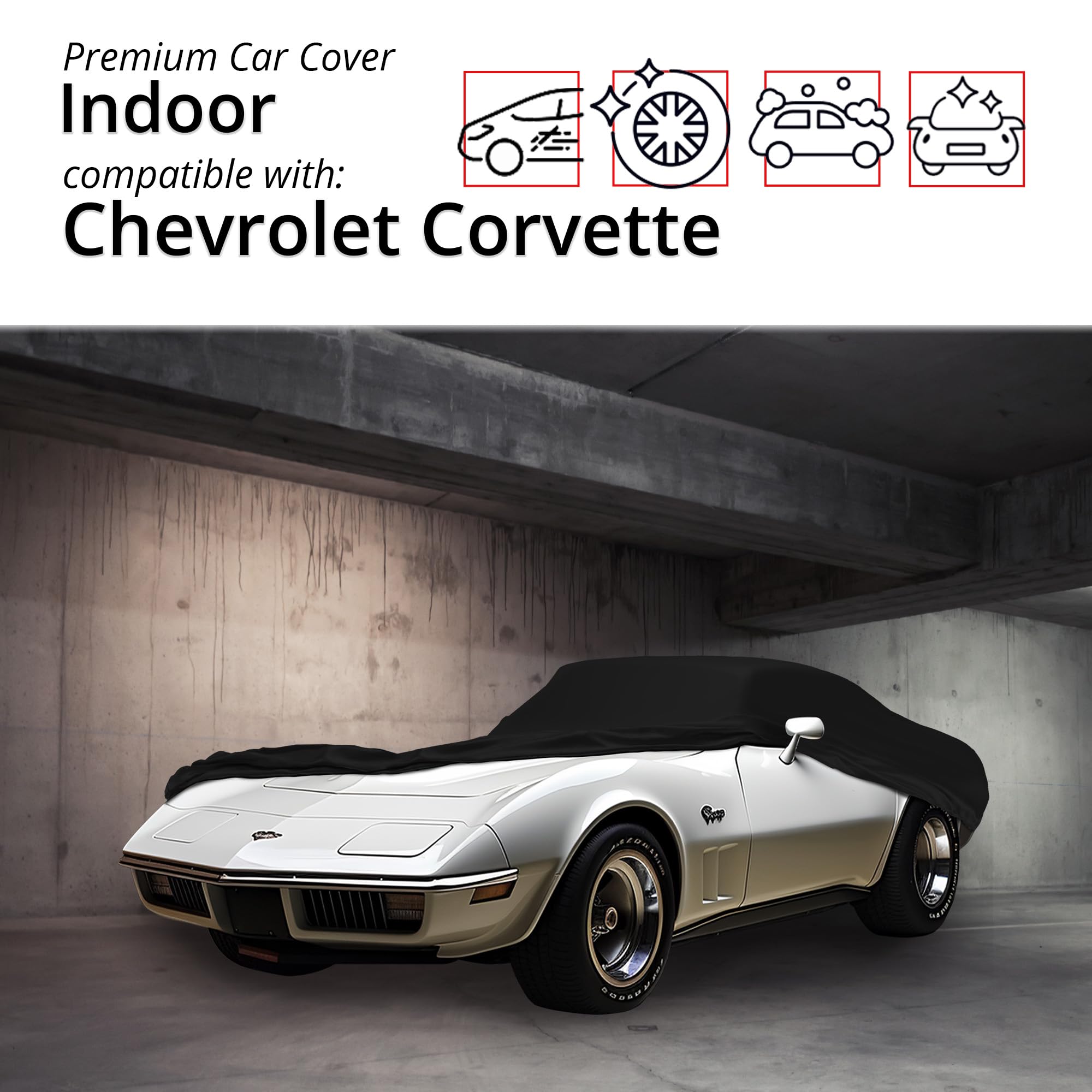 Premium Scratch-Resistant Indoor Car Cover for Chevrolet 1958-1962 Corvette - Black Satin Ultra Soft Material with Warranty | Car Accessories for Storage & Protection