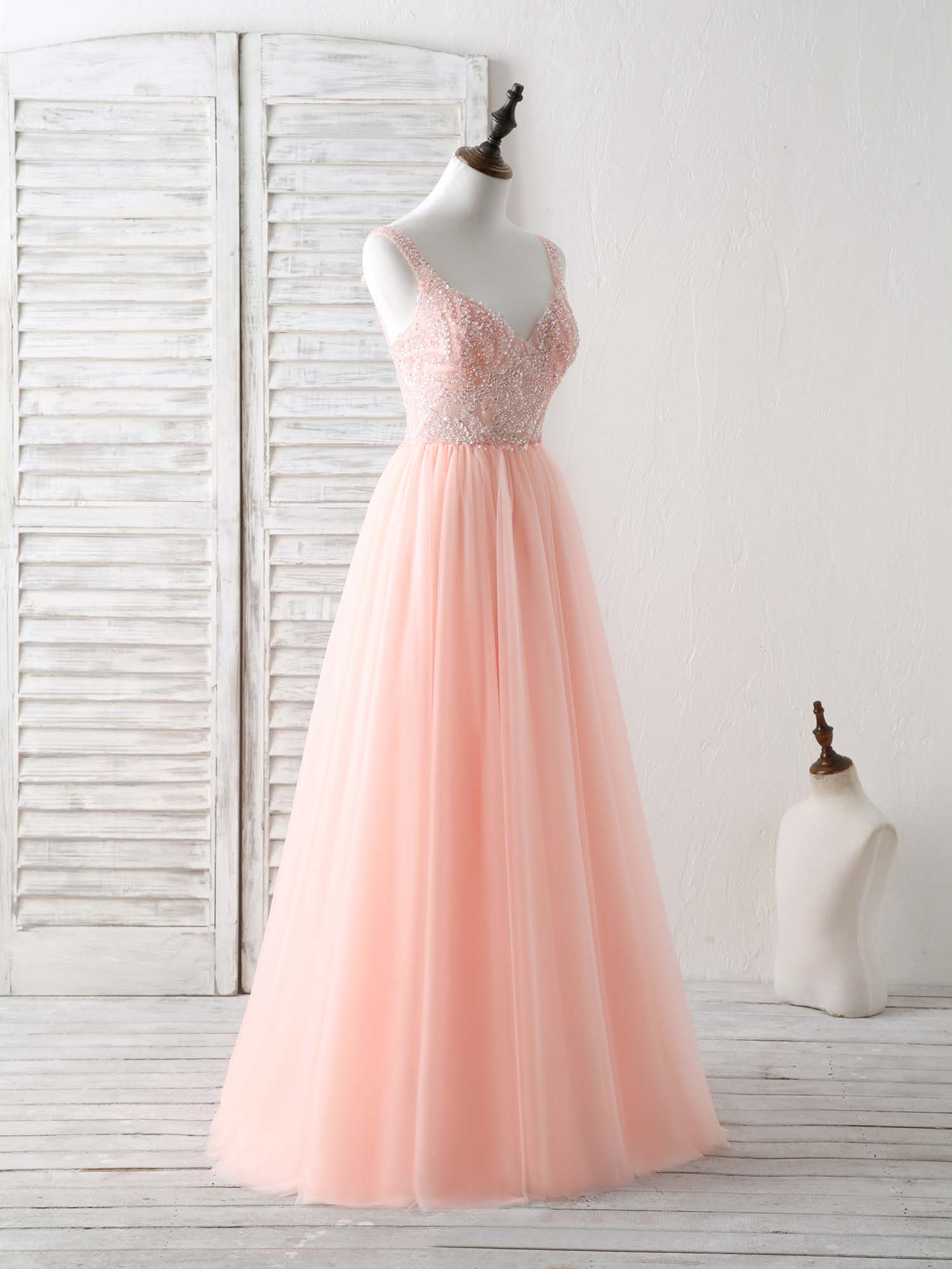 Elegant Tulle Beads Long Prom Dress with Lace Details - Formal Evening Gown for Homecoming, Wedding, and Special Occasions