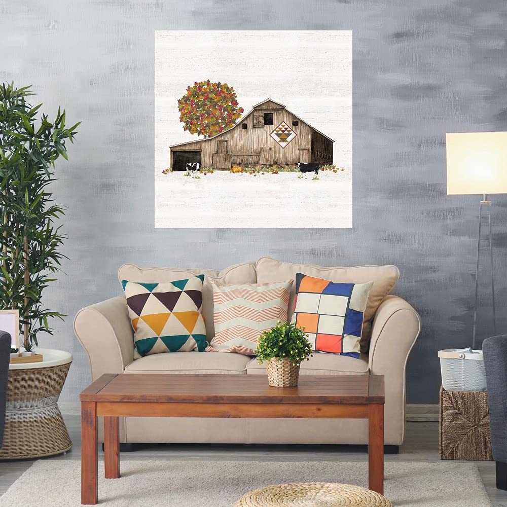 Fall Barn Quilt Canvas Wall Art by Artist Tara Reed - 22x22 Inch Ready to Hang Home Decor for Living Room, Bedroom, Bathroom, Kitchen, Office, Bar & Dining Room - Perfect for Farmhouse, Rustic & Country Style Interiors