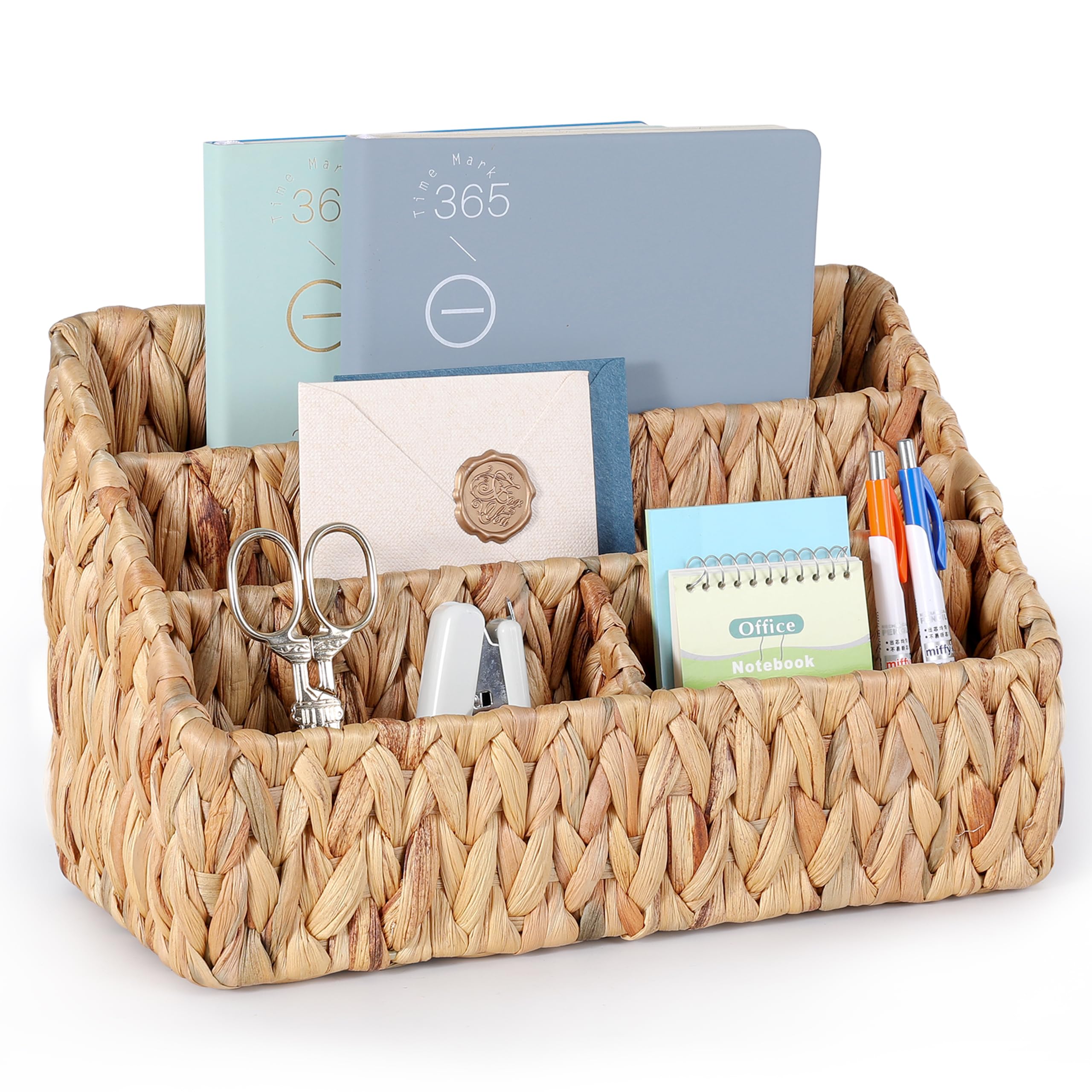 Natural Water Hyacinth Farmhouse Desk Organizer - Large Countertop Mail Holder & Tabletop Storage Basket | Perfect for Home Office, Kitchen Counter, Entryway Organization