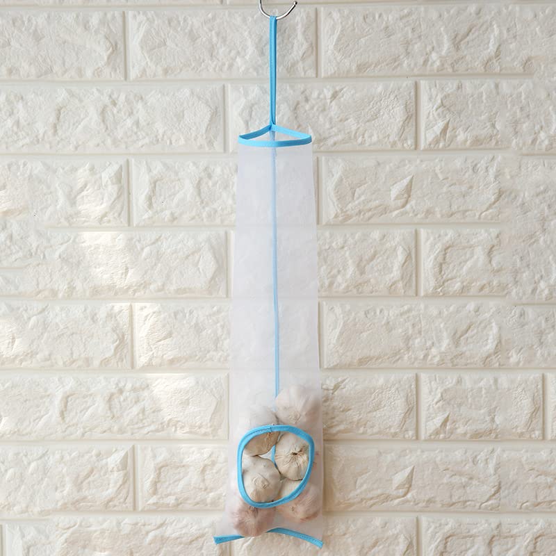 Vozitey Wall Mount Grocery Bag Holder Dispenser - 16.9 x 4.5 Inch Mesh Storage Organizer for Kitchen, Fruits, Food & Toys | Space-Saving Trash Bag Hanger (Blue) - Perfect for Pantry, Supermarket Shopping & Home Organization