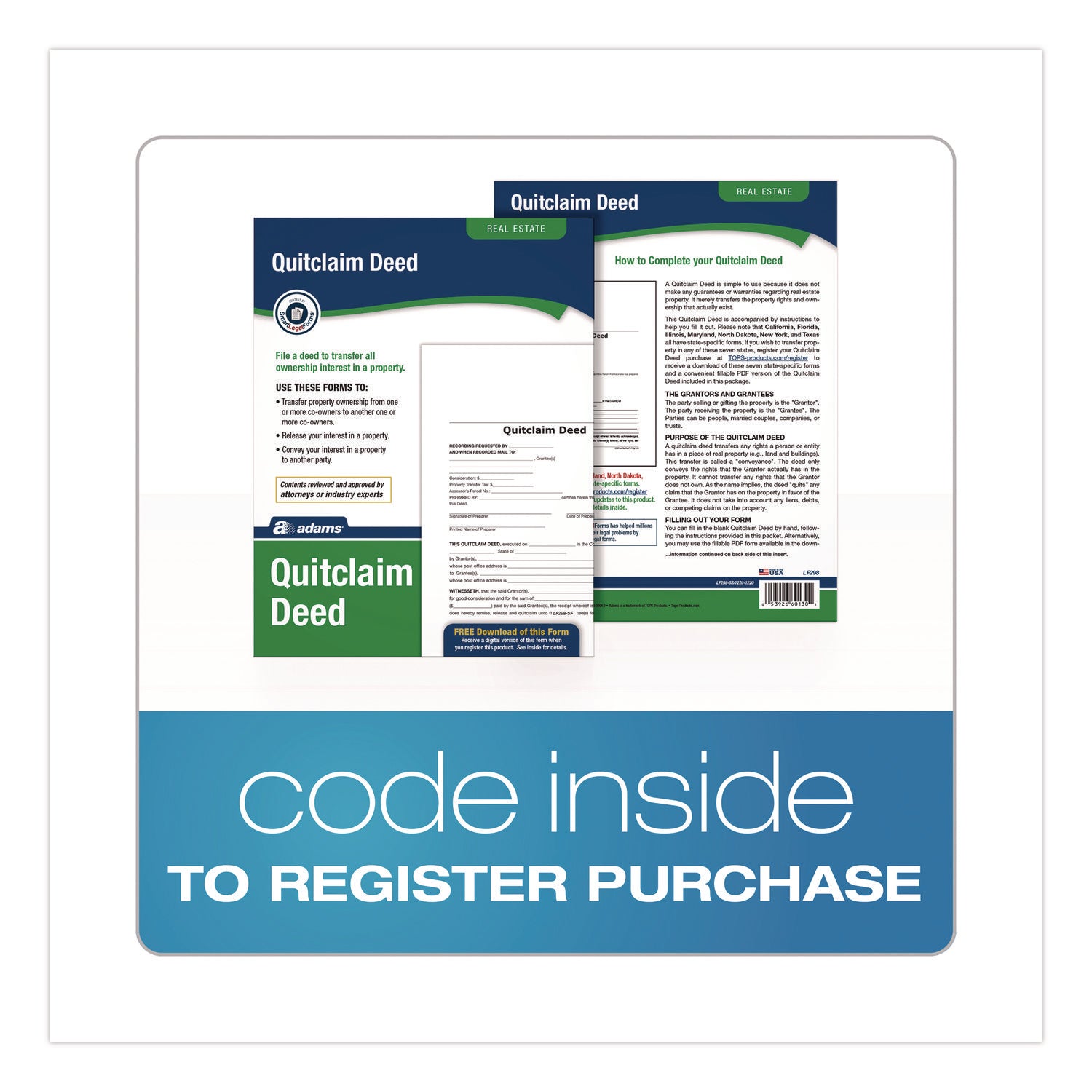 Adams® Quitclaim Deed Forms with Instructions - Legal Property Transfer Documents (8.5