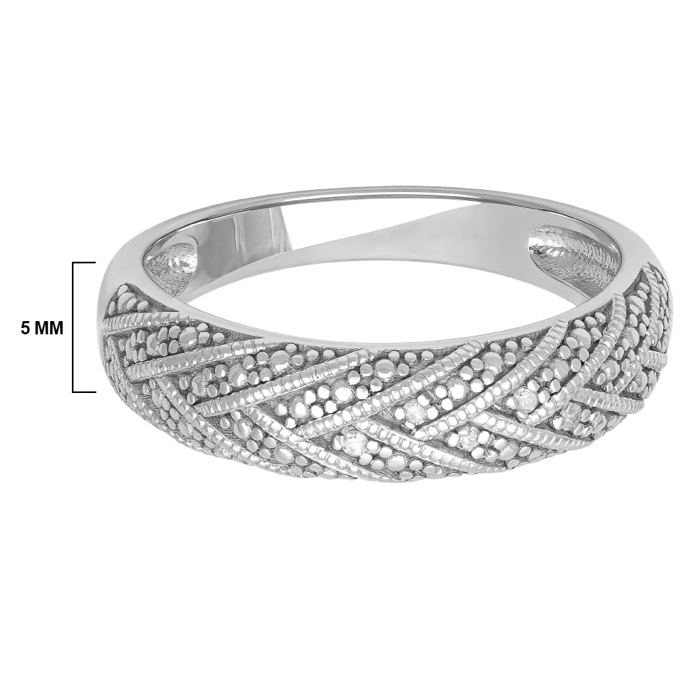 925 Sterling Silver Rings for Women - Diamond Accent Braided Dome Wedding Band, Promise Ring or Anniversary Jewelry | Elegant Silver Jewelry for Weddings, Engagements & Special Occasions