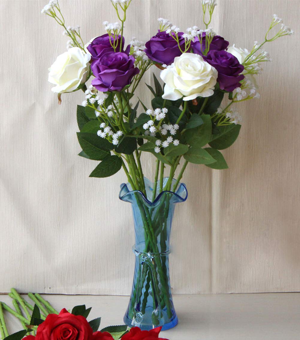 Amzali Artificial Silk Roses - Real Looking Blush Purple Fake Flowers with Long Stems for Home Decor, Wedding Bouquets, Centerpieces, Bridal Showers, Birthday Parties & Garden Floral Arrangements | Perfect for Wedding Decorations, Table Centerpieces, and Romantic Home Decor