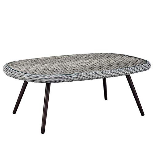 Gray and Black Afuera Living Glass Top Patio Coffee Table - Outdoor Furniture for Garden, Deck, Poolside & Backyard Relaxation