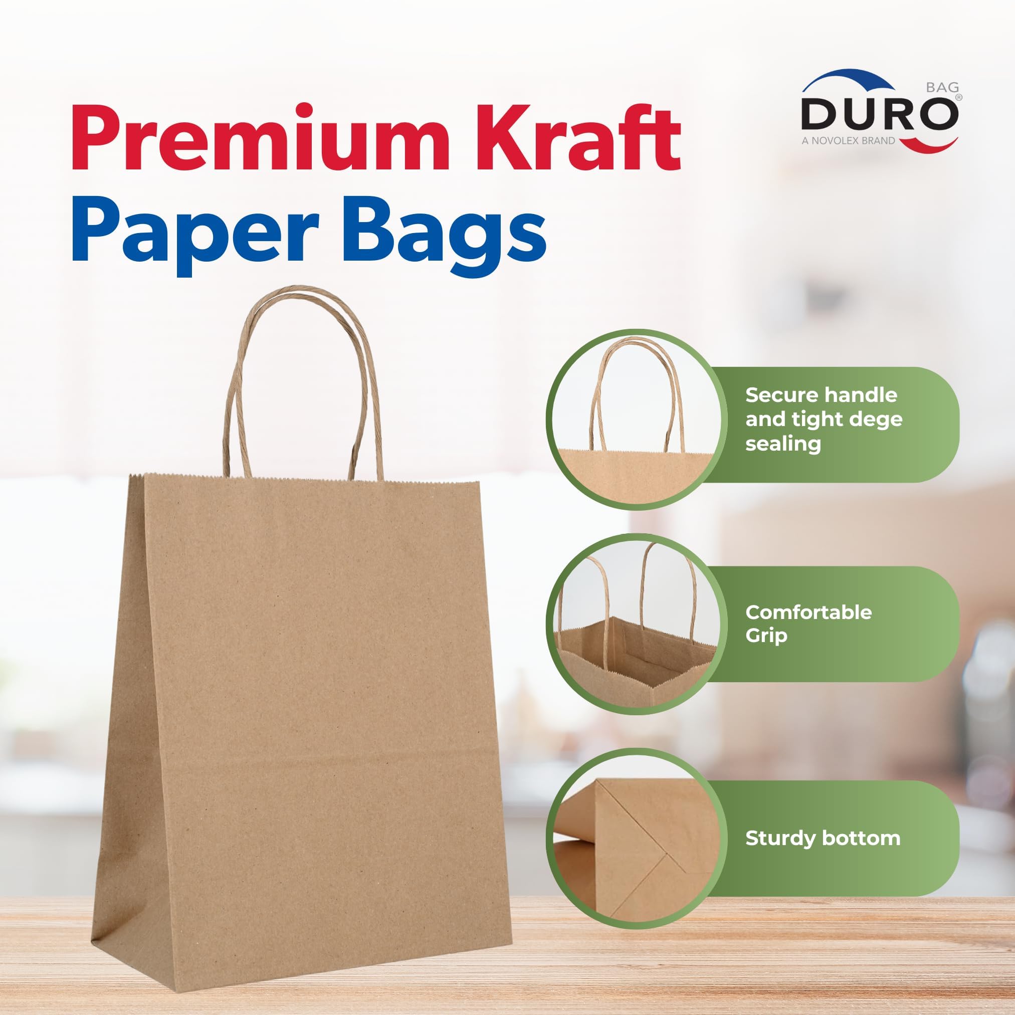 Durable 60# 8x4.5x10.25 Brown Kraft Paper Bags with Handles - Pack of 250 for Small Business, Retail Shopping, Party Favors, Gift Packaging & Craft Projects | Perfect for Holidays, Weddings & Eco-Friendly Shopping