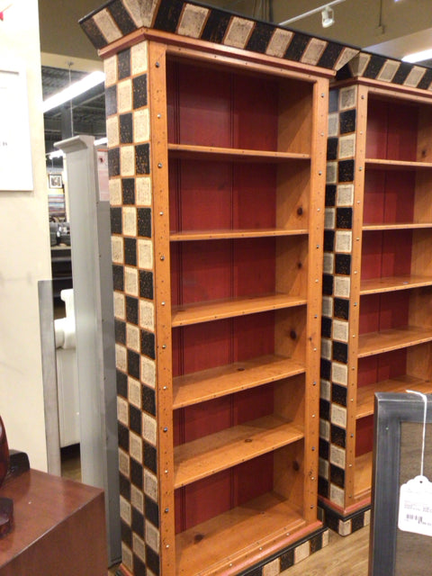 34x86 Inch Solid Wood Hand-Painted Bookcase - Rustic Bookshelf for Living Room, Bedroom, or Home Office Storage & Display