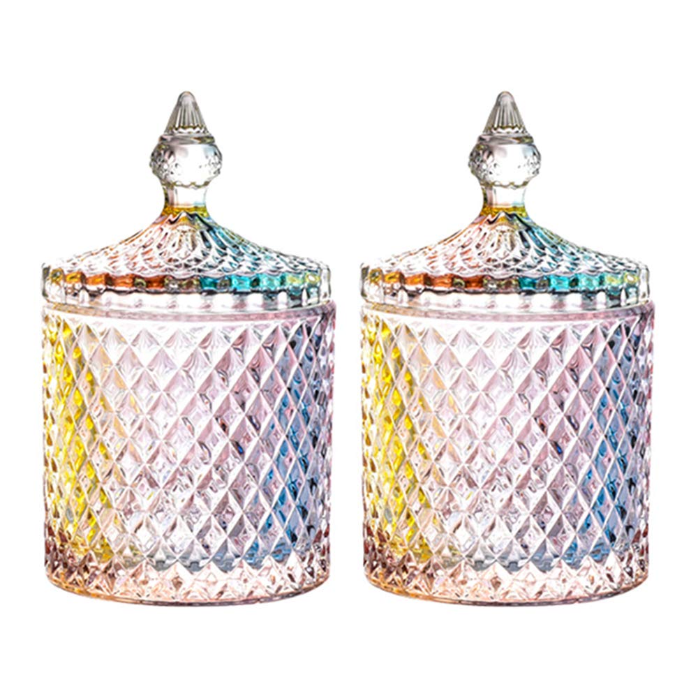 RockTrend Clear Crystal Glass Candy Jar with Lid - 16 oz (Set of 2) | Diamond Faceted Decorative Butterfly Design for Candy Buffet, Home Decor & Party Dessert Display | Perfect for Weddings, Baby Showers & Holiday Treat Storage