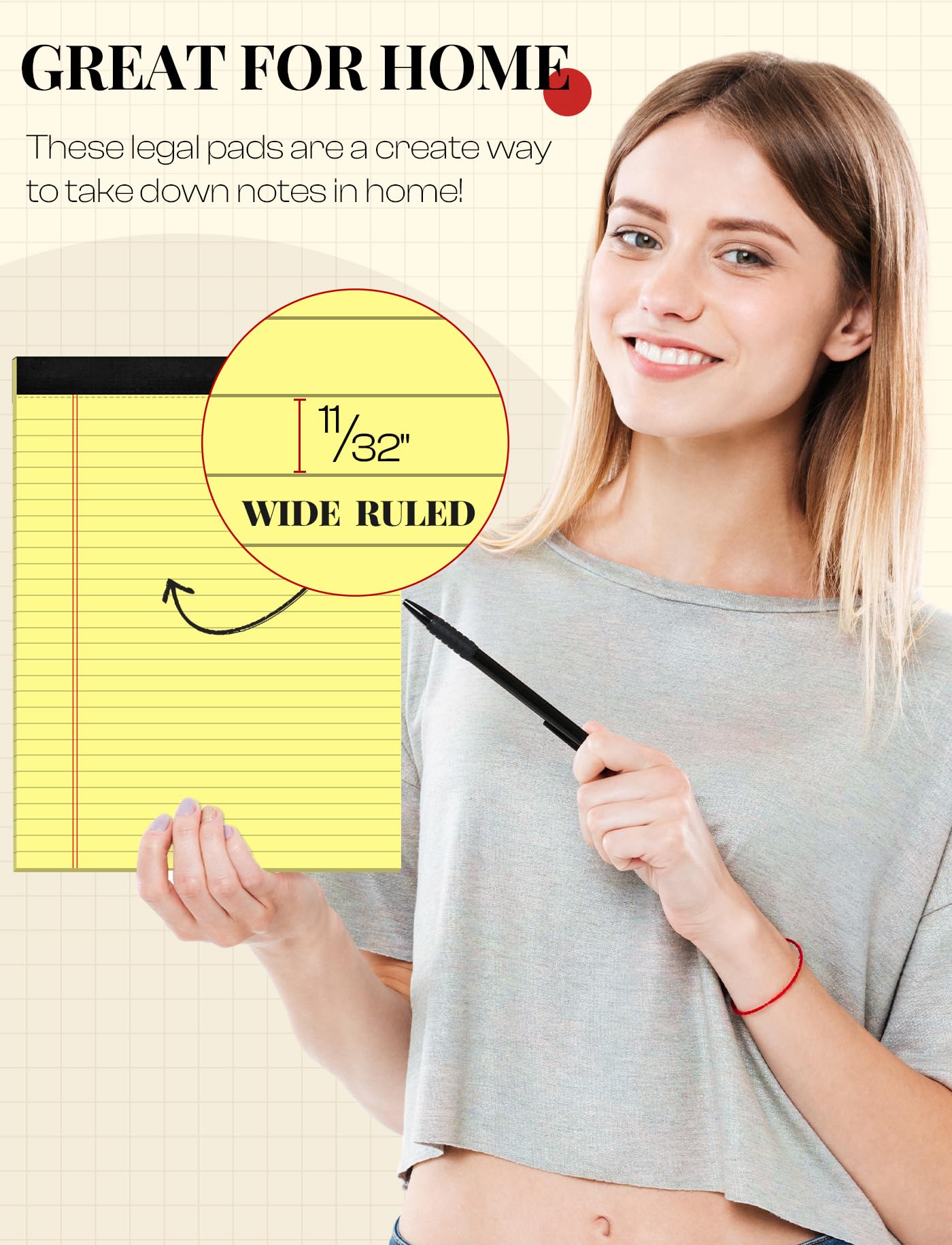Premium Yellow Legal Pads 8.5 x 11 Inches - 3 Pack Wide Ruled Perforated Notebooks with 30 Sheets Each - Ideal for Office, School & Home Use - Perfect for Note Taking, Meeting Minutes & To-Do Lists