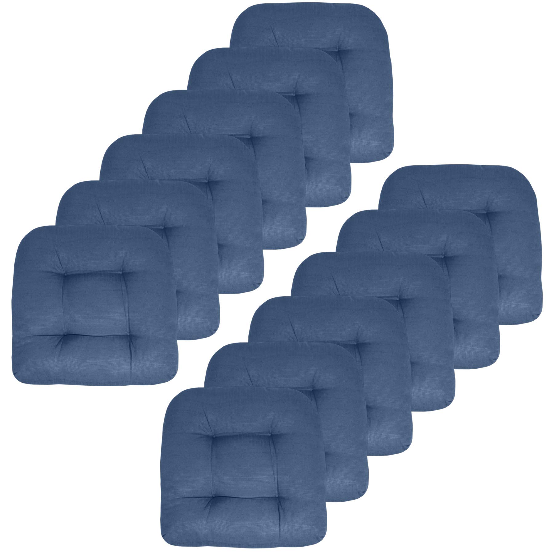 Premium Outdoor Chair Cushions 19x19 Inch - Thick Tufted Seat Covers with Comfortable Fiber Fill - Sweet Home Collection (12-Pack, Blue) - Perfect for Patio Furniture, Deck Chairs, and Poolside Lounging