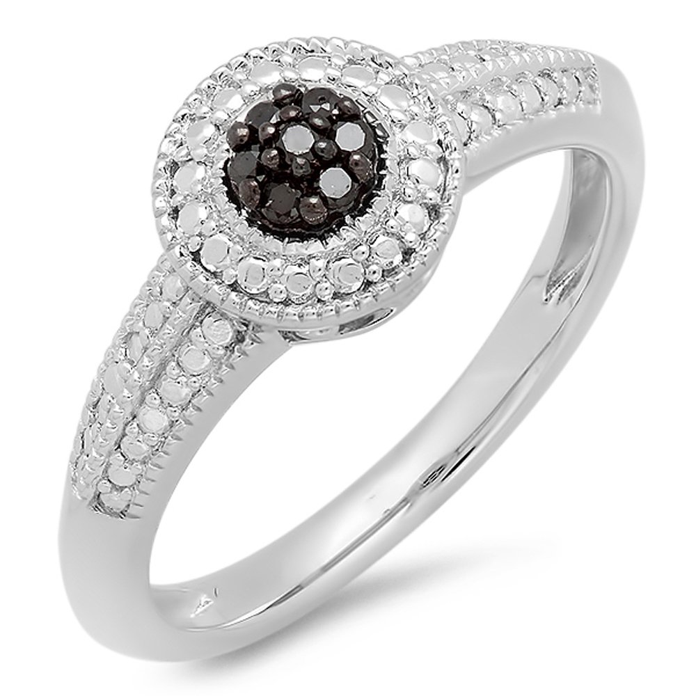 Dazzlingrock 0.08ct Round Black Diamond Sterling Silver Engagement Ring for Women - Promise Ring, Bridal Jewelry, Anniversary Gift for Her - Perfect for Proposals, Weddings & Special Occasions