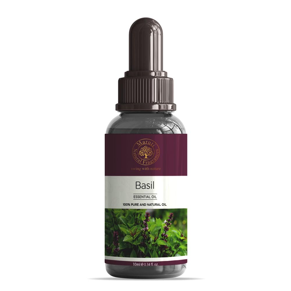 MARUTI 100% Pure Basil & Lemongrass Essential Oil Set - 10ml Each | Undiluted Therapeutic Grade for Diffusers, Aromatherapy, Skin & Hair Care | Stress Relief & Meditation Essential Oils | Cruelty-Free Natural Fragrances for Home Spa & Wellness