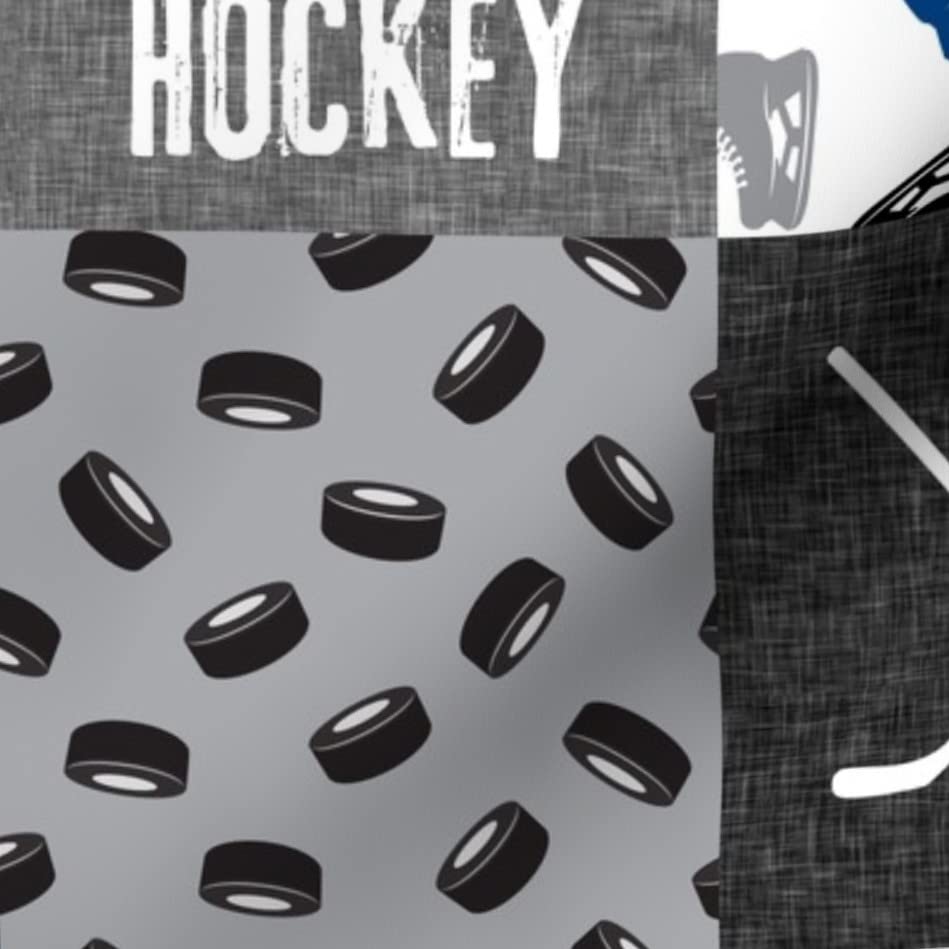 Eat Sleep Hockey Ice Patchwork Printed Minky Fabric by The Yard - Soft Winter Sports Themed Fabric for Baby Boy Blankets, Quilt Backing & Sewing Projects - Perfect for DIY Baby Gifts, Nursery Decor & Cozy Winter Crafts