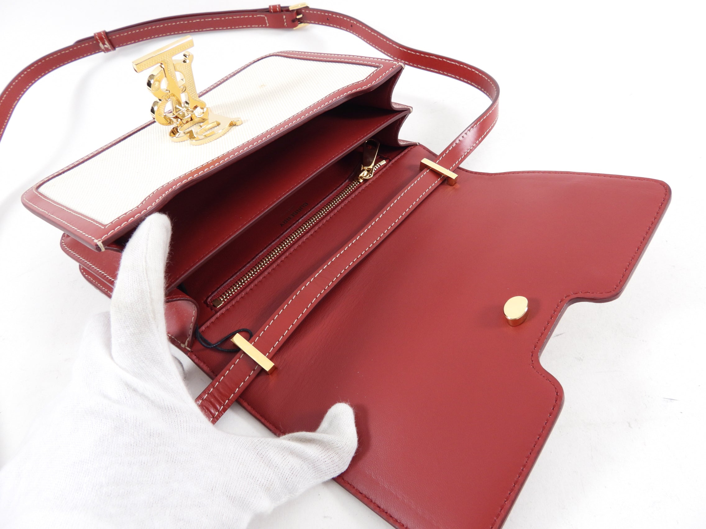 Burberry Small TB Canvas Toile and Red Leather Crossbody Bag for Women | Luxury Designer Handbag for Everyday Use, Date Night & Travel Accessories